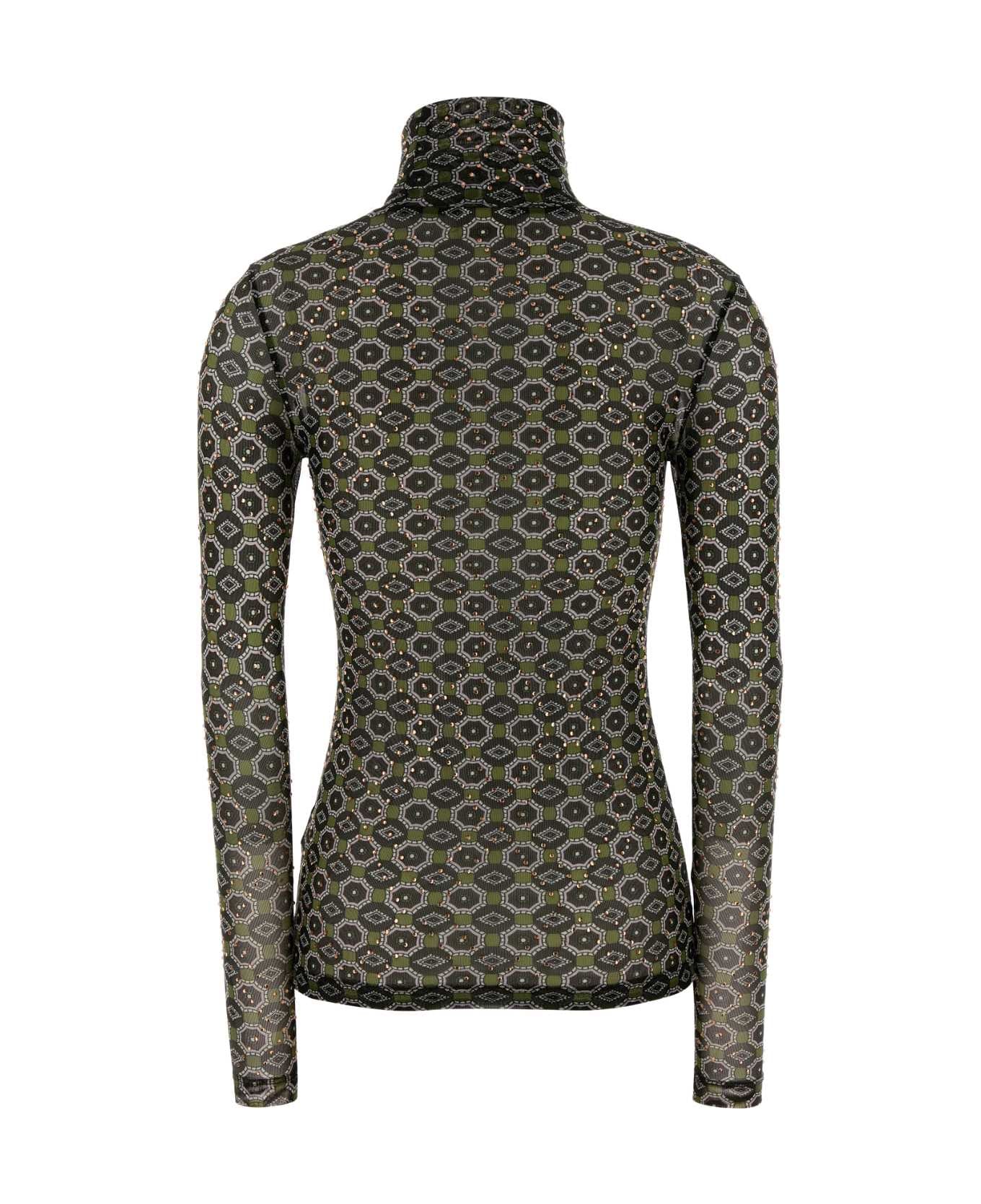 Dries Van Noten Printed Stretch Tulle Hoyser T-shirt - GREEN
