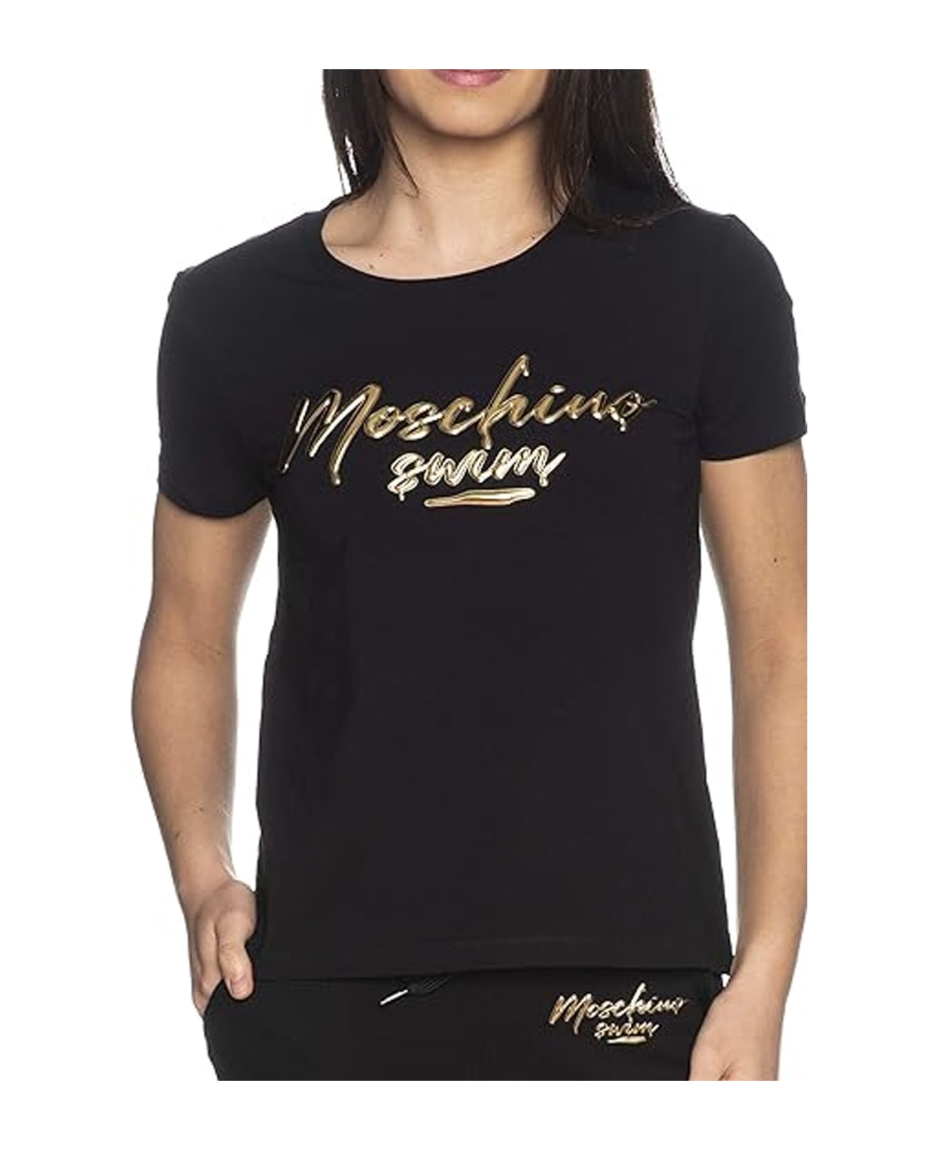 Moschino Swim Cotton Logo T-shirt - Black