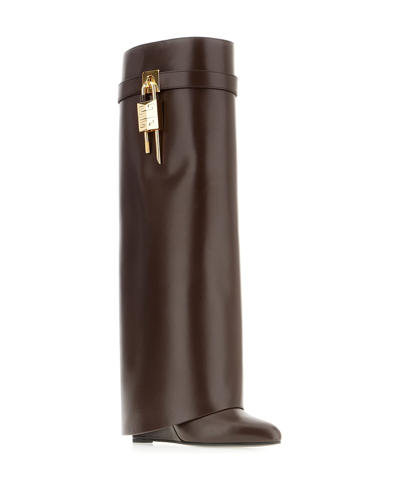 Givenchy Chocolate Leather Shark Lock Boots - CHOCOLATE