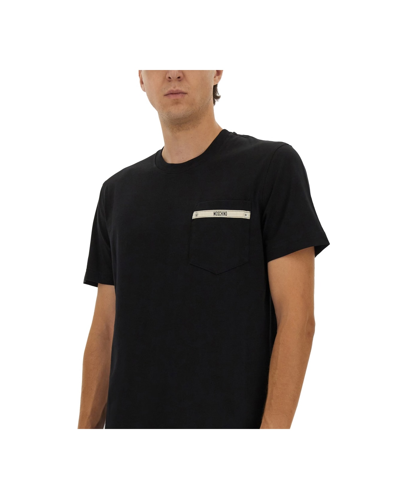 Moschino T-shirt With Logo Ribbon - BLACK
