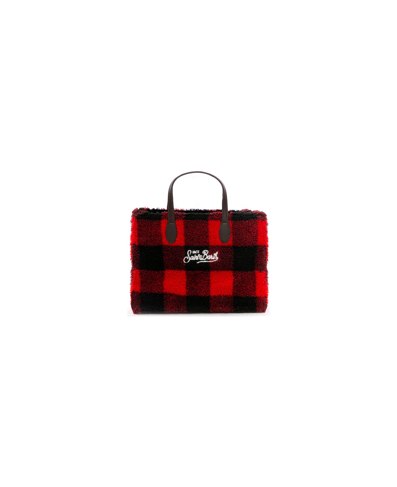 MC2 Saint Barth Vivian Sherpa Fabric Handbag With Check Print - RED