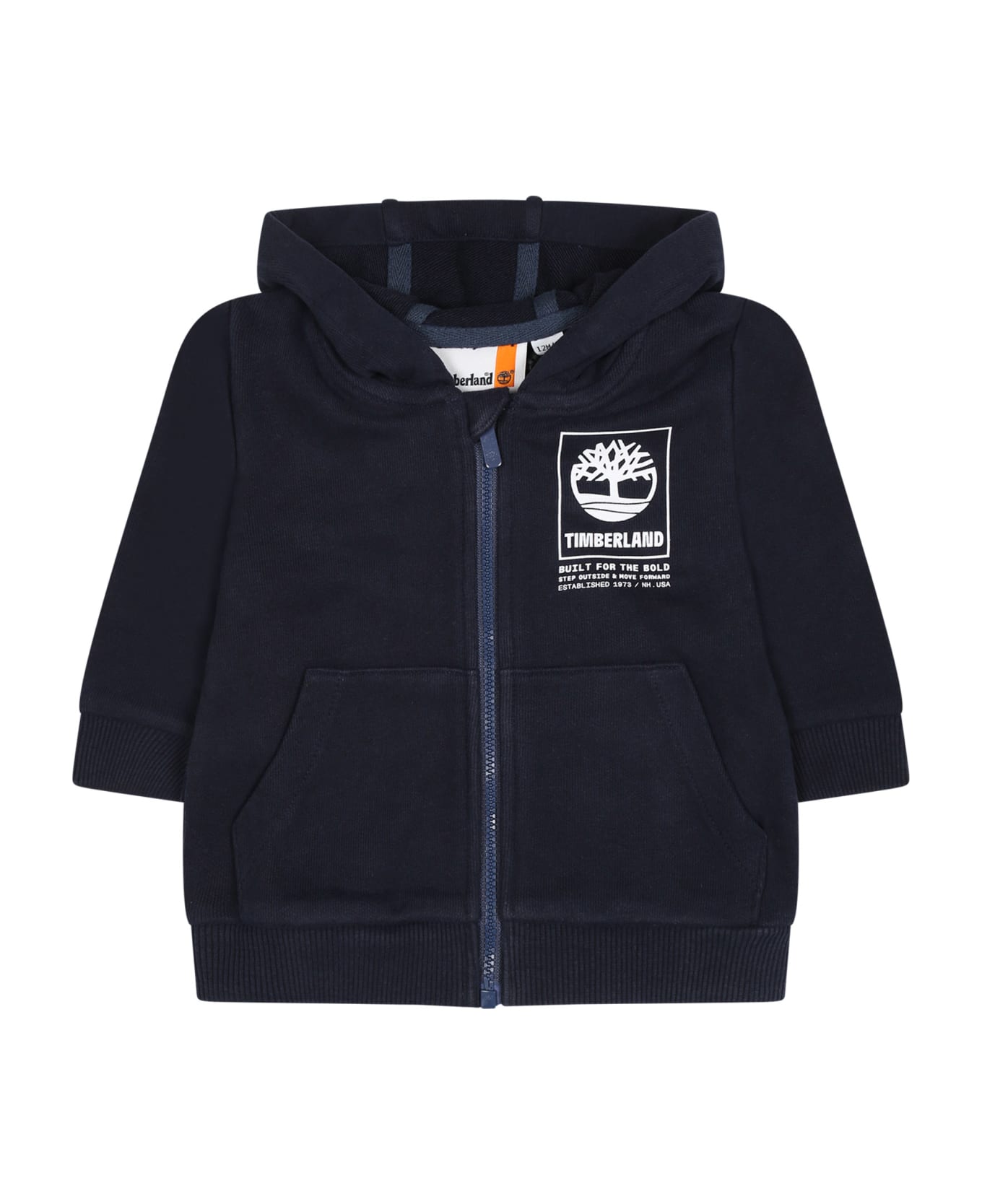 Timberland Blue Hooded Sweatshirt For Baby Boy With Logo - Blue
