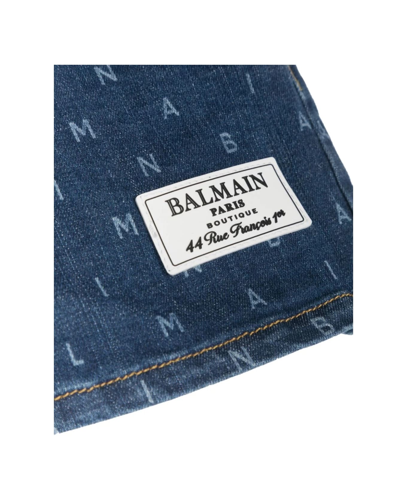 Balmain Denim Shorts With All-over Logo - Blue