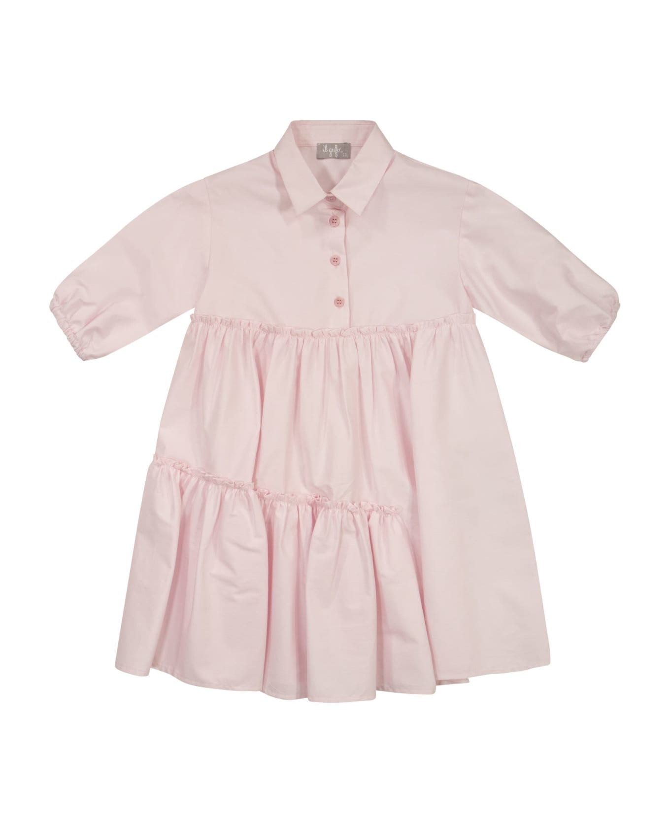 Il Gufo Cotton Satin Dress With Ruffles - Pink ワンピース＆ドレス