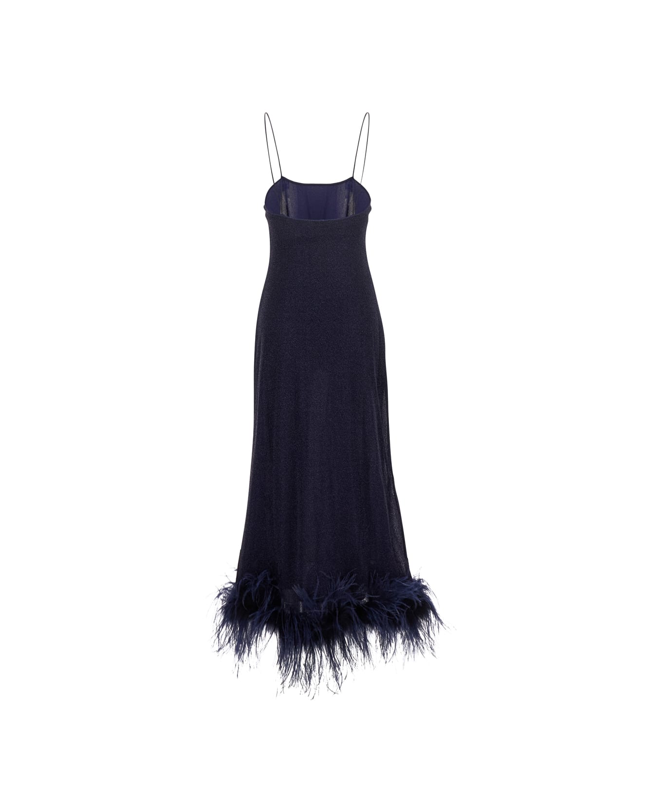 Oseree 'lumiere Plumage' Blue Sleeveless Slip Dress With Tonal Feathered Hem In Tech Fabric Stretch Woman - Blu