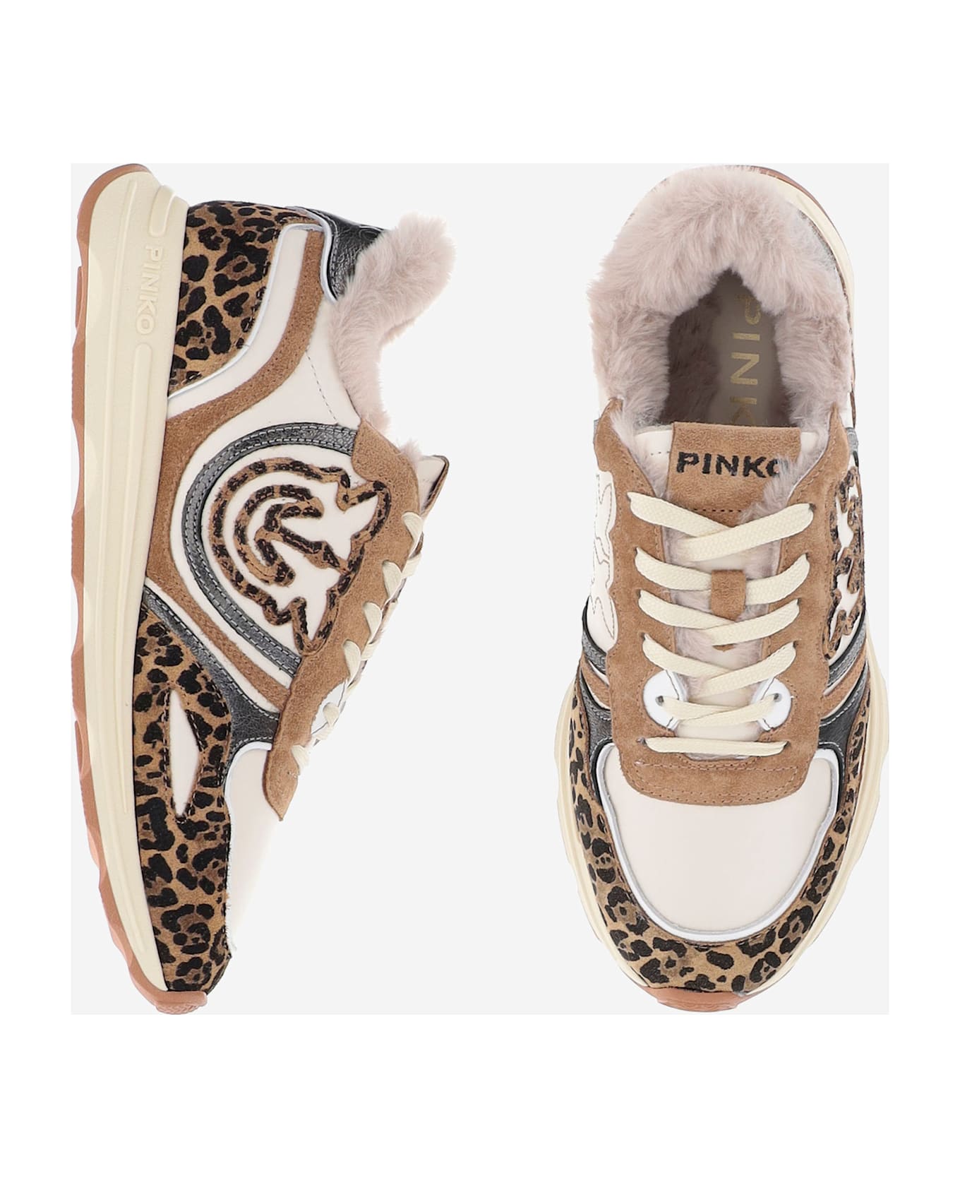 Pinko Zoe 01 Leather Sneakers With Leapadrata Pattern - Red
