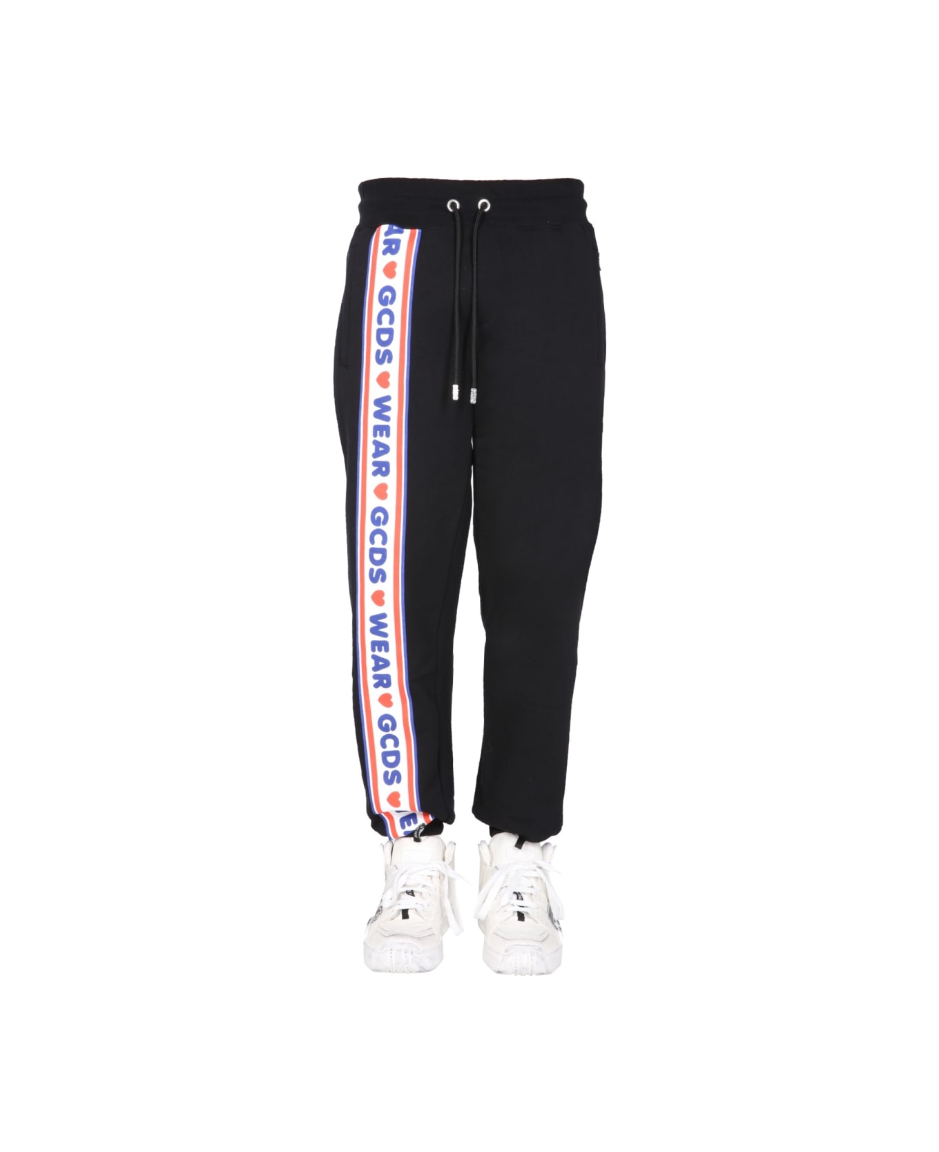 GCDS Jogging Pants With "cute Tape" Logo Band - BLACK