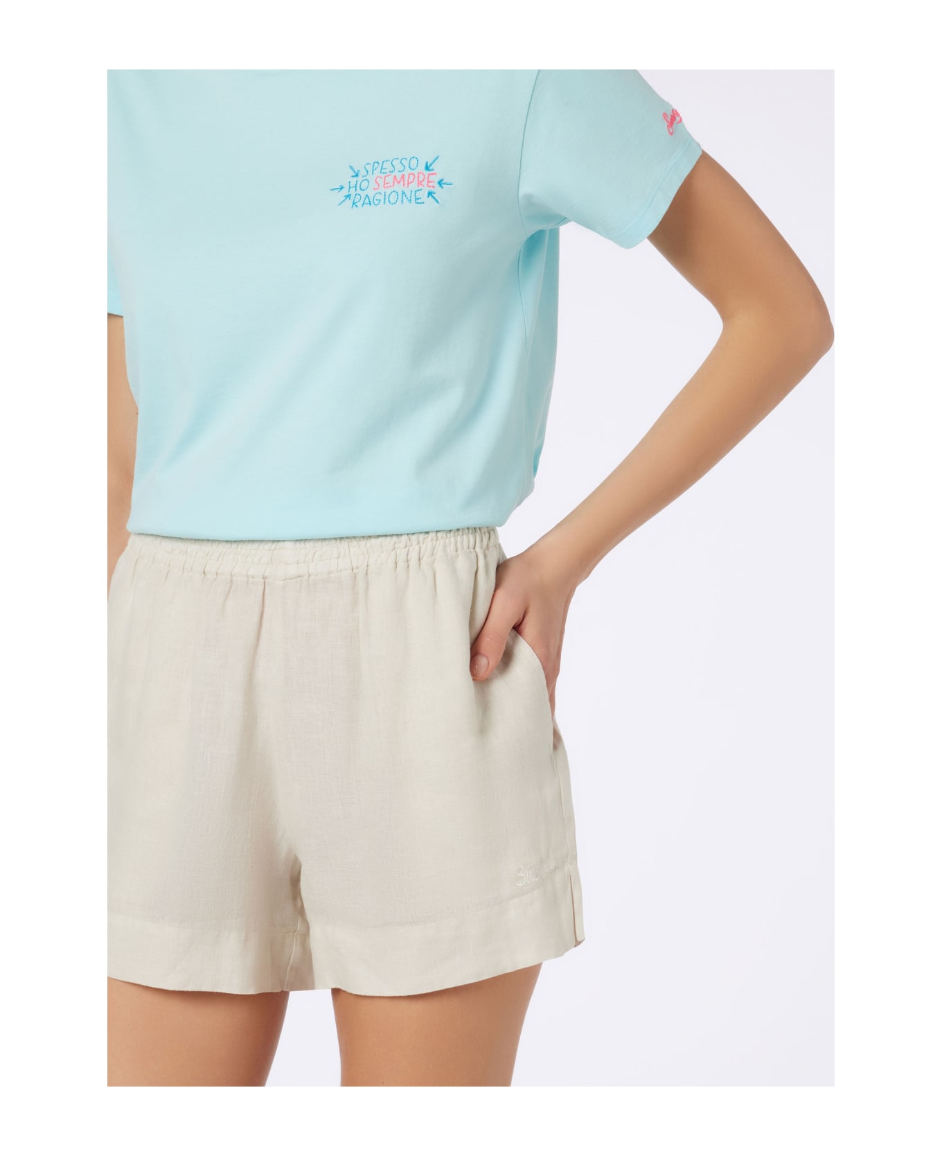 MC2 Saint Barth Woman Off-white Linen Pull Up Shorts Meave - WHITE