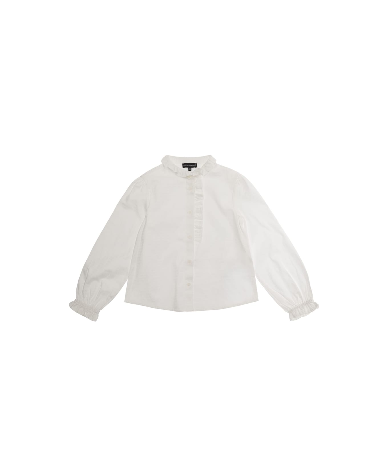 Emporio Armani White Crewneck Shirt In Cotton Girl - Riga Bco/Azz.