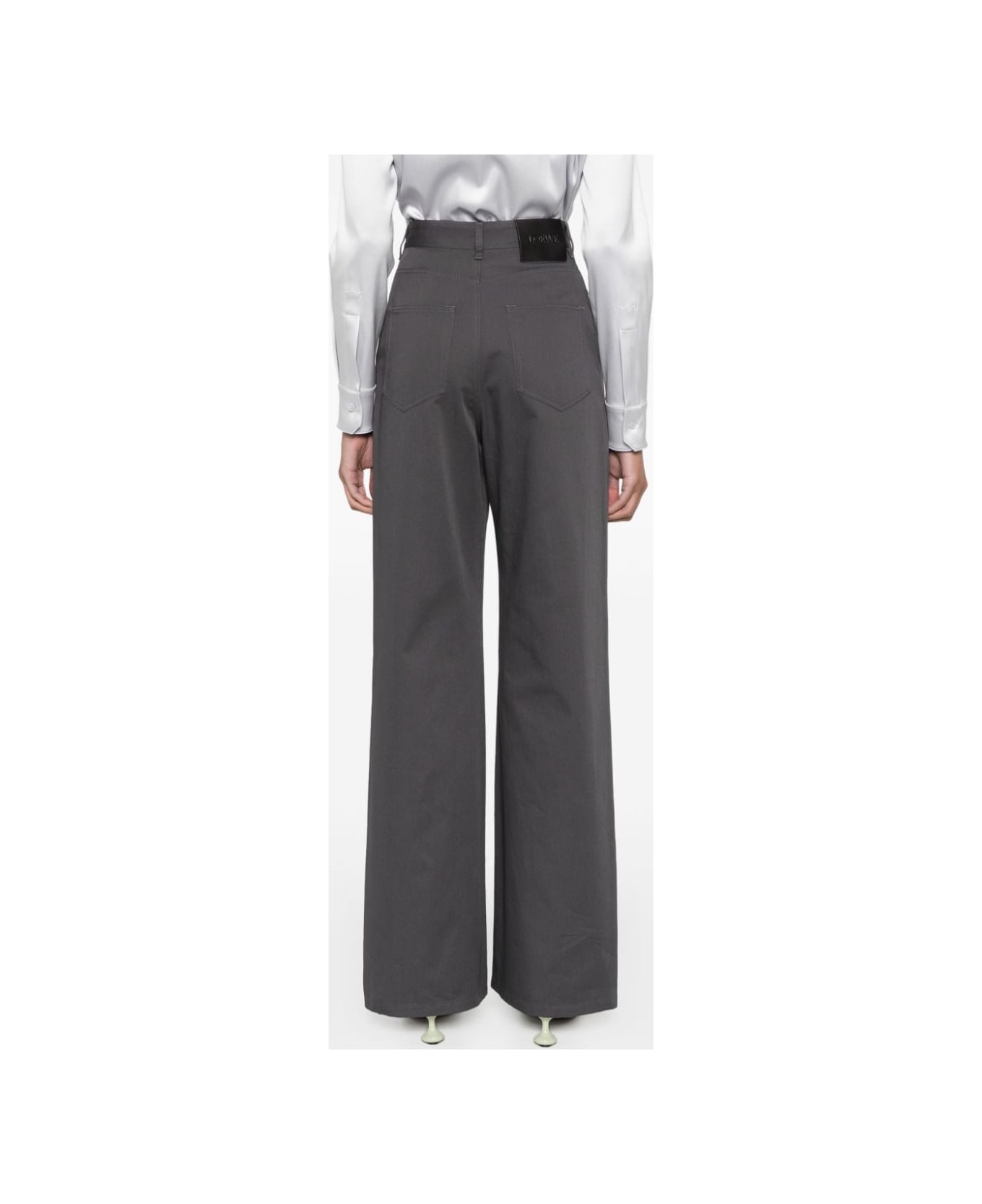 Loewe High-waisted Cotton Trousers - Grey