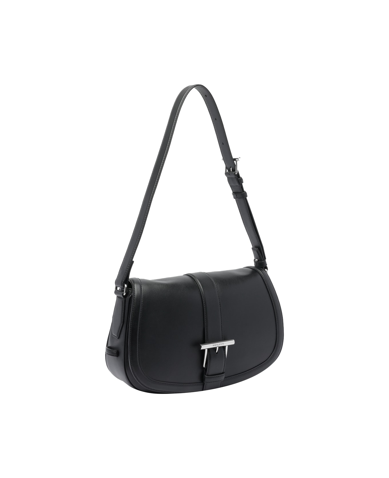 Alexander McQueen Large Mcqueen Satchel Bag With T Buckle - BLACK/SILVER
