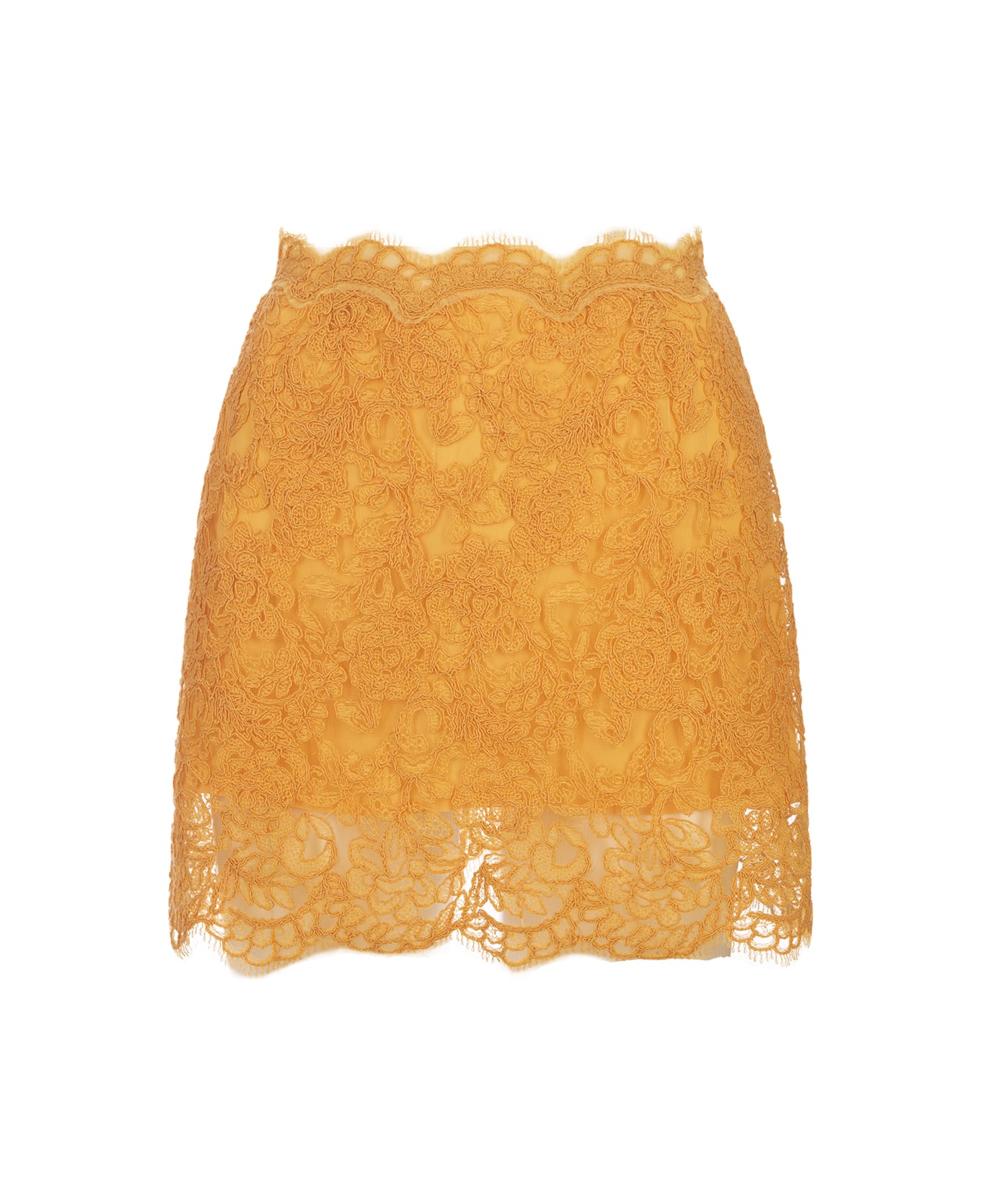 Ermanno Scervino Yellow-orange Floral Lace Mini Skirt - Yellow