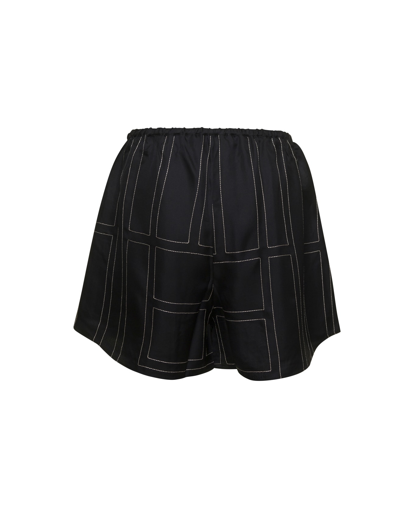 Totême Black Shorts With Geometric Logo Print In Silk Woman - Black