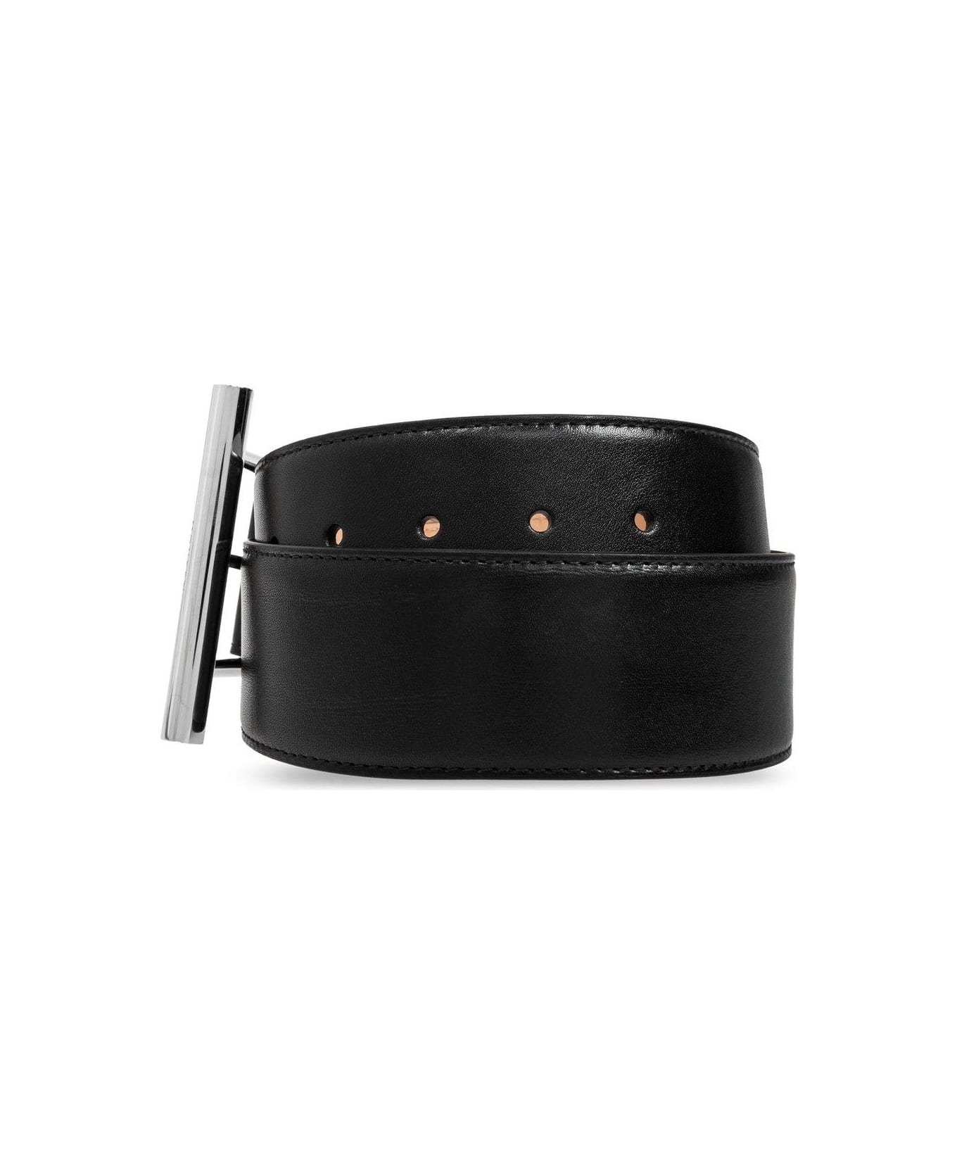 Alexander McQueen T-bar Buckled Logo Engraved Belt - NERO