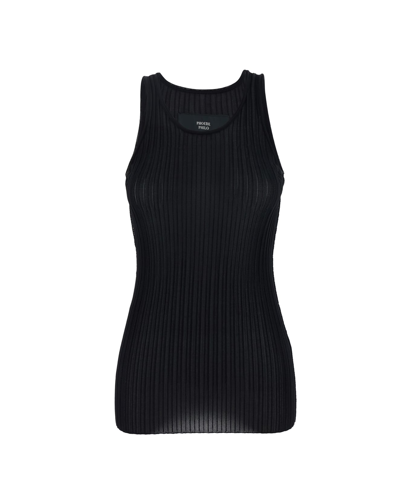 Phoebe Philo Black Ribbed Knit Sleeveless Top With Round Neck In Viscose Woman - Black