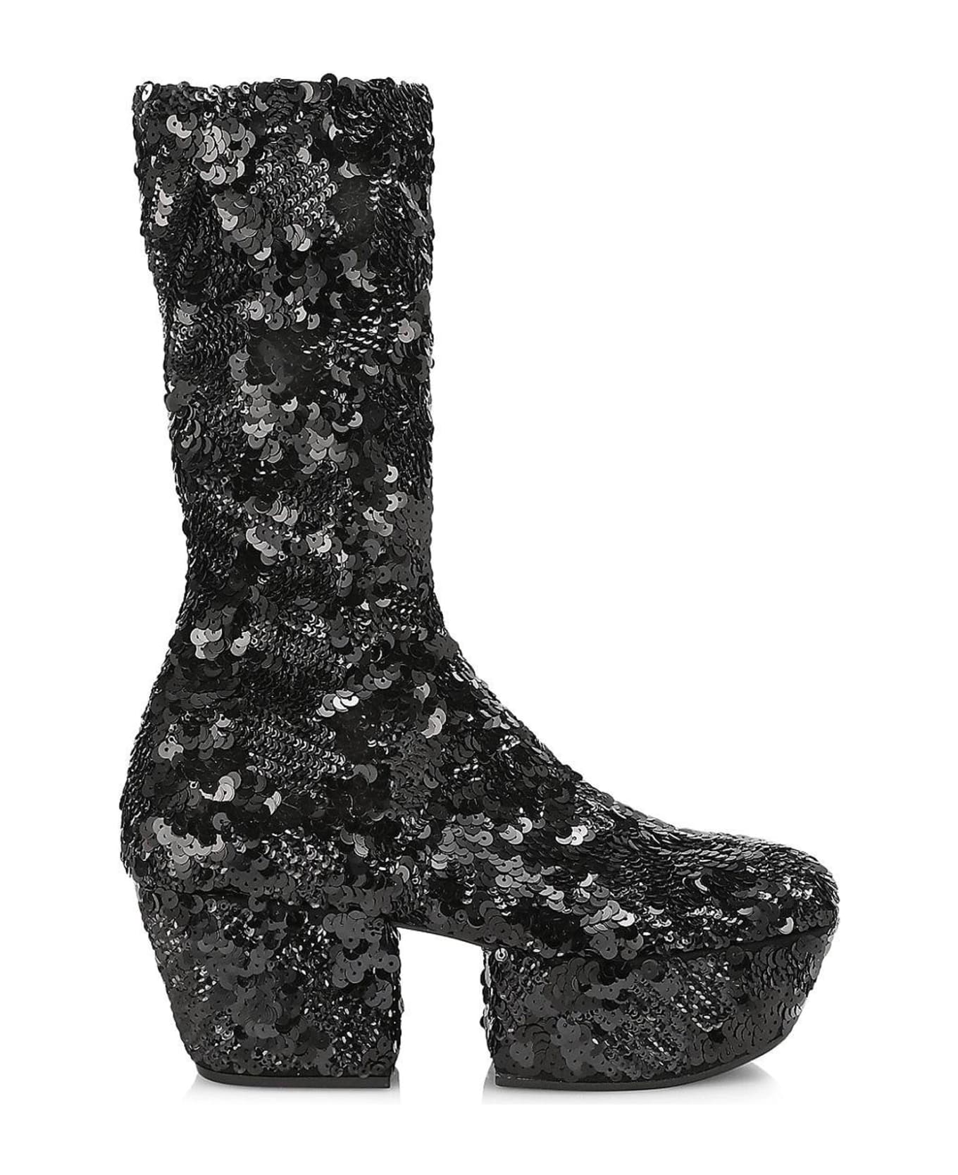 Prada Sequins Platform Boots - Black