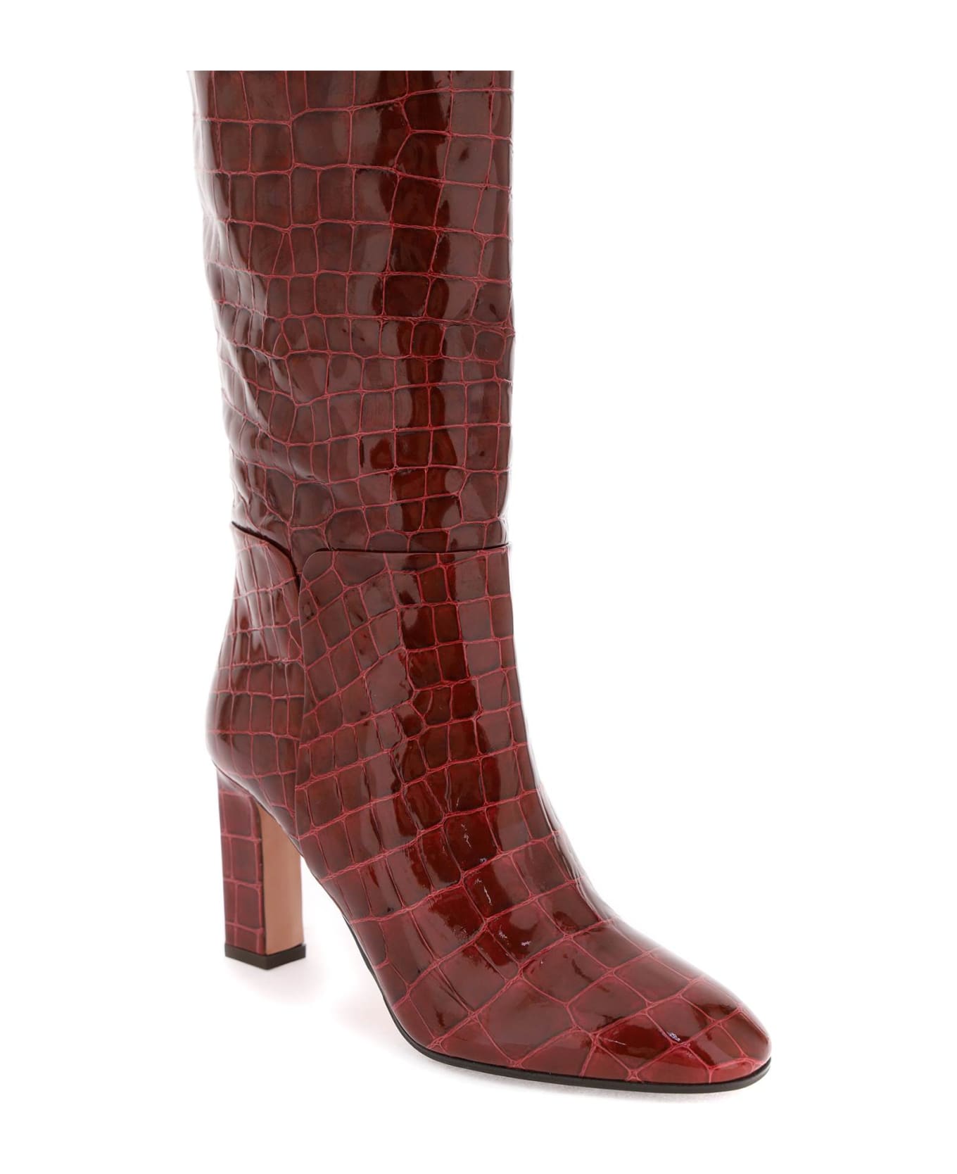 Aquazzura Sellier Boots In Croc-embossed Leather - DARK AUBERGEUR (Red) ブーツ