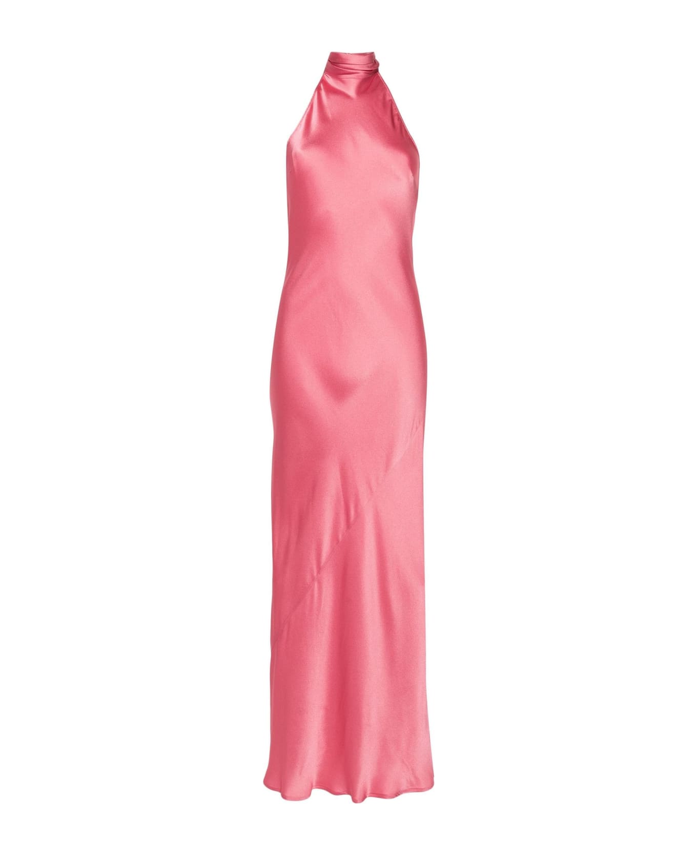 SEMICOUTURE Pastel Pink Silk Satin Flared Dress - Pink