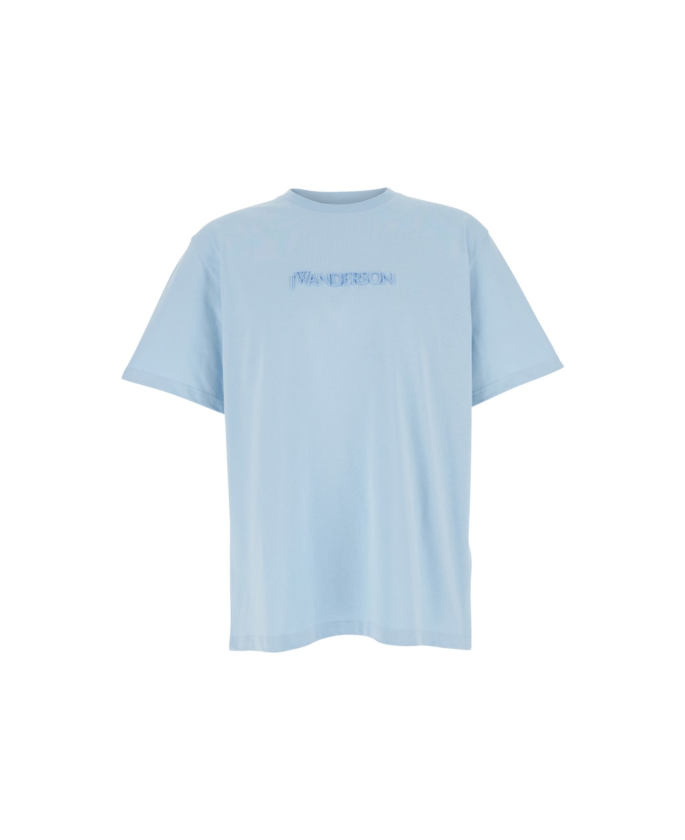 J.W. Anderson Light Blue Crewneck T-shirt With Logo Embroidery On The Front In Cotton Man - Light blue