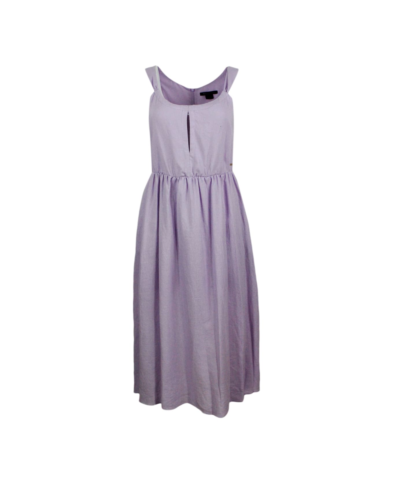 Armani Collezioni Sleeveless Dress Made Of Linen Blend With Elastic Gathering At The Waist. Welt Pockets - Pink
