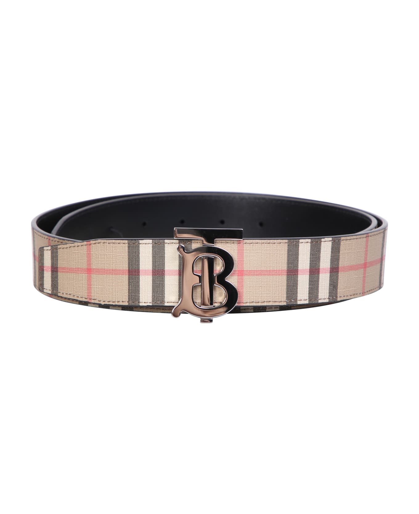 Burberry Check And Leather Belt - Beige
