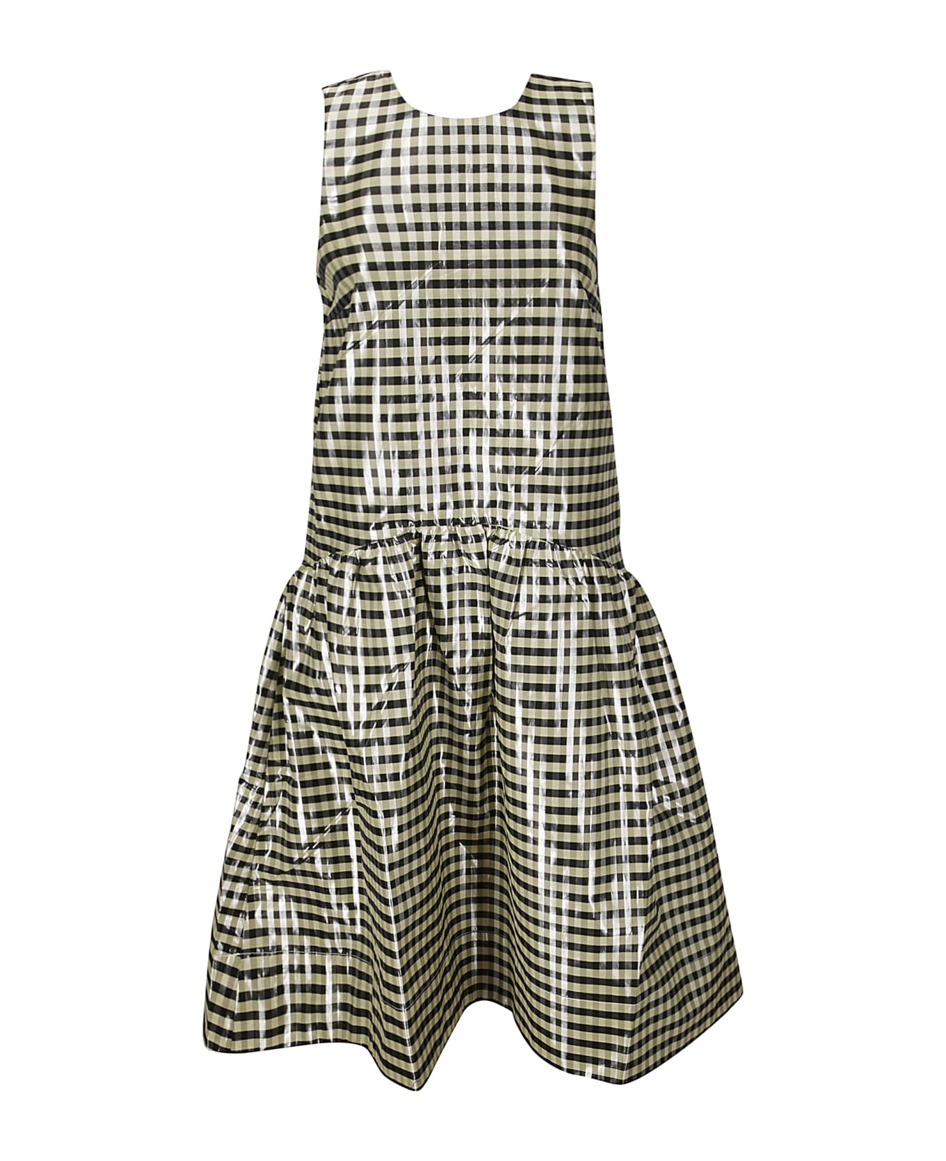 Ganni Shiny Check Jacquard Midi Dress - Lemon Icing