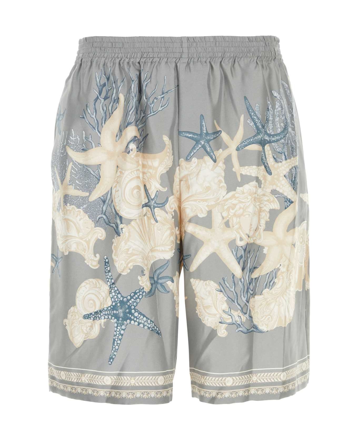 Versace Printed Silk Bermuda Shorts - COCRETEDUSTYBLUEBONE