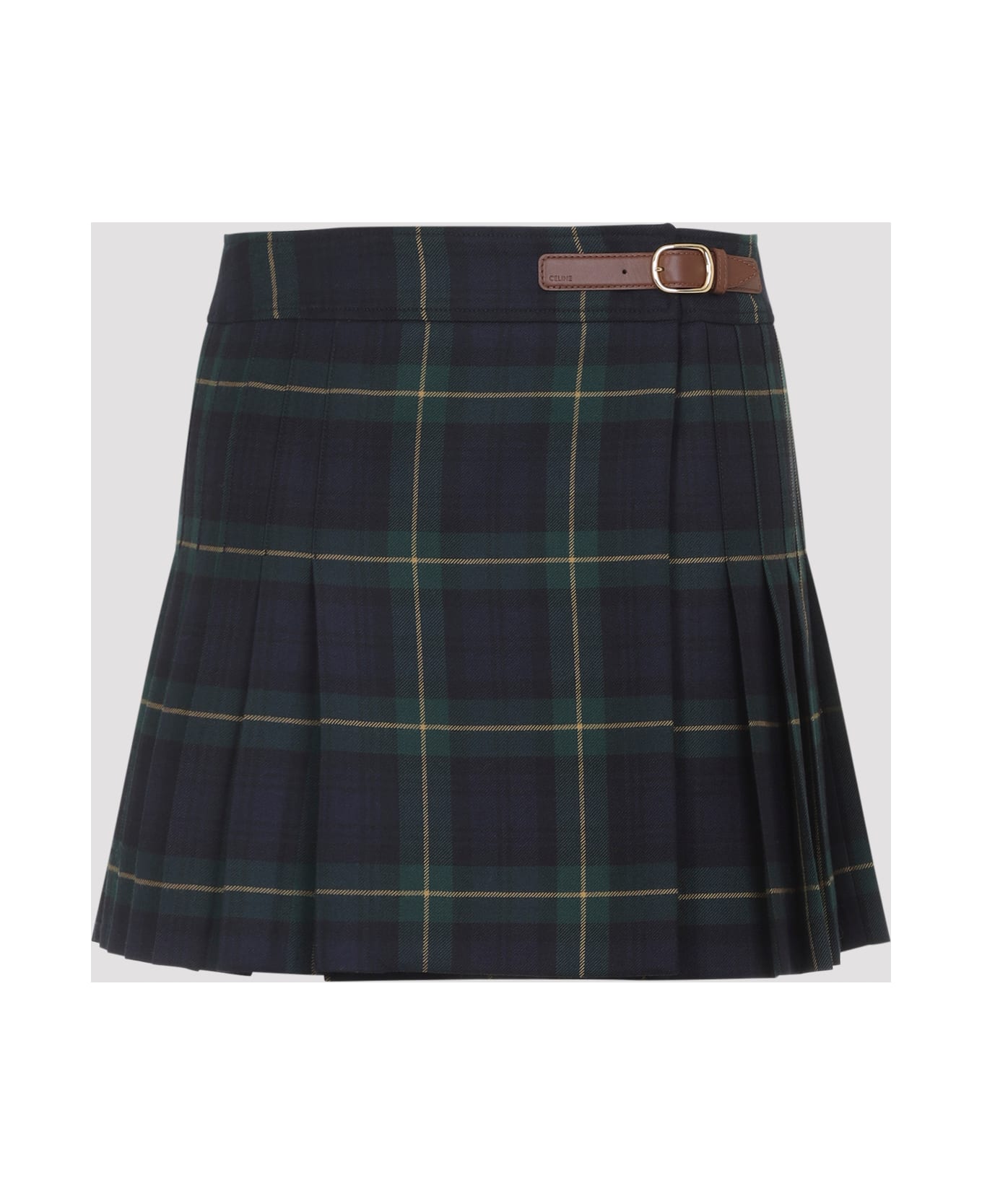 Celine Wool Mini Skirt - GREEN/NAVY/YELLOW