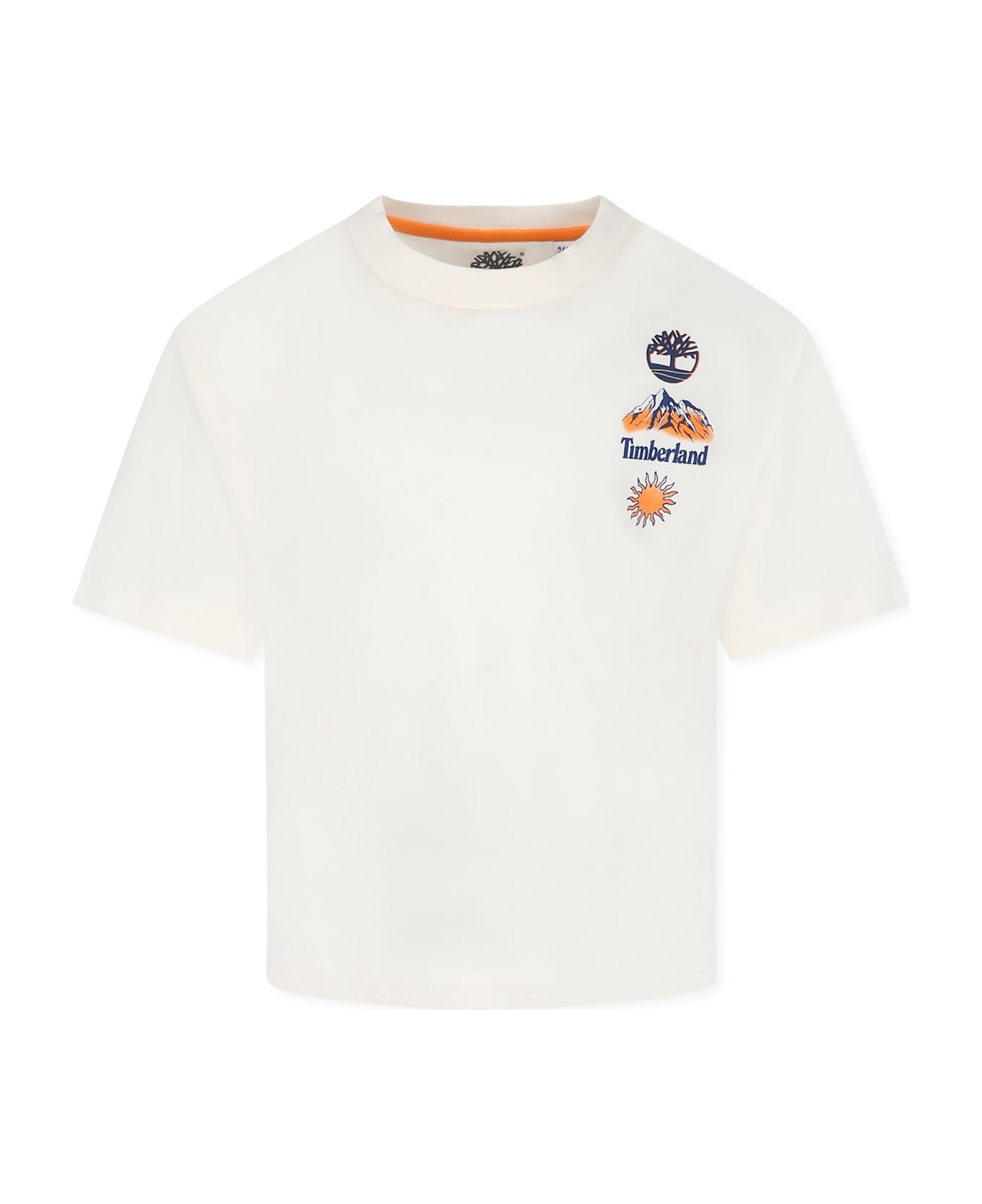 Timberland Ivory T-shirt For Boy With Logo And Landscape - Ivory