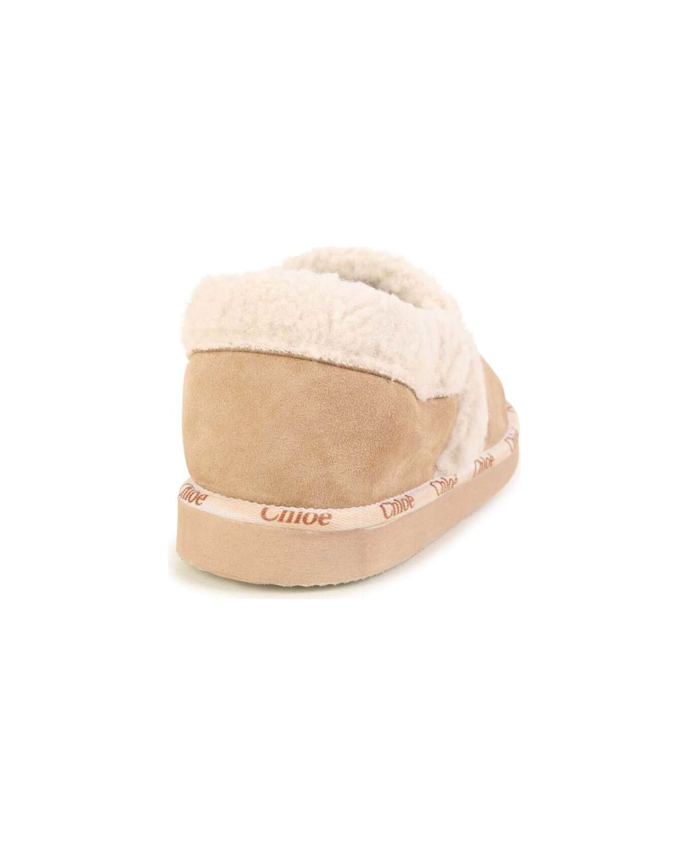 Chloé Beige Slippers With Logo Print In Leather Girl - Beige