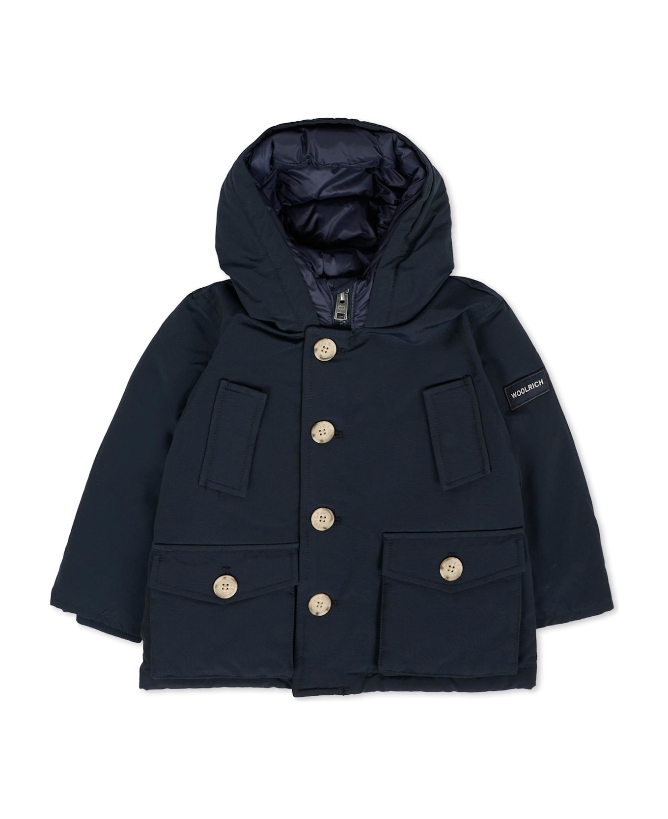 Woolrich Blue My First No Fur Parka For Baby Boy With Logo - Blue