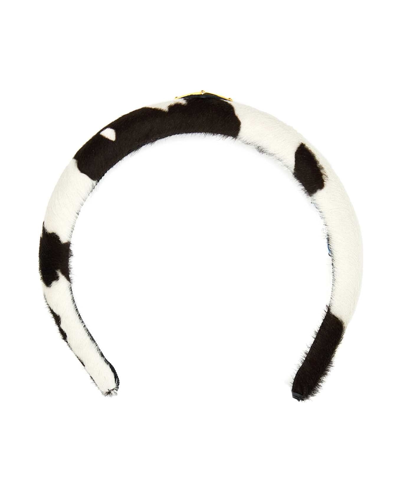 Prada Printed Calf Hair Headband - BIANCO/MORO