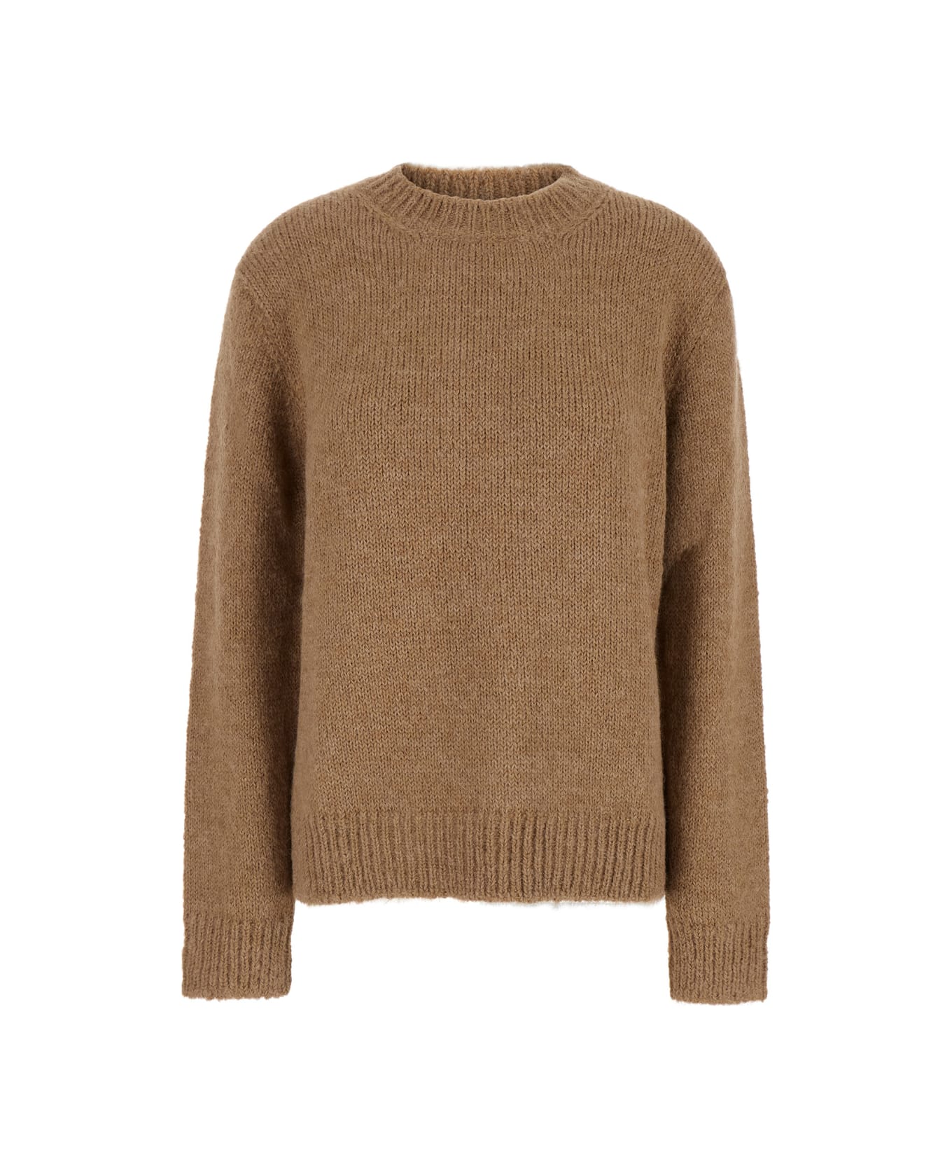 Jil Sander Oversized Beige Sweater With Ribbed Trim In Wool Woman - Beige