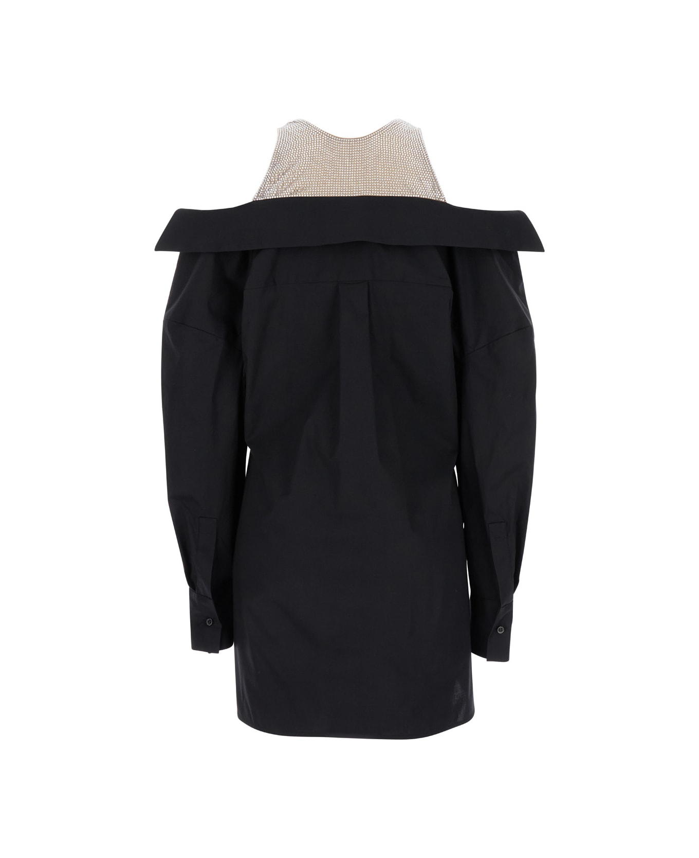 Giuseppe di Morabito Black Short Dress With Rhinestone Mesh Insert In Cotton Blend Woman - Black