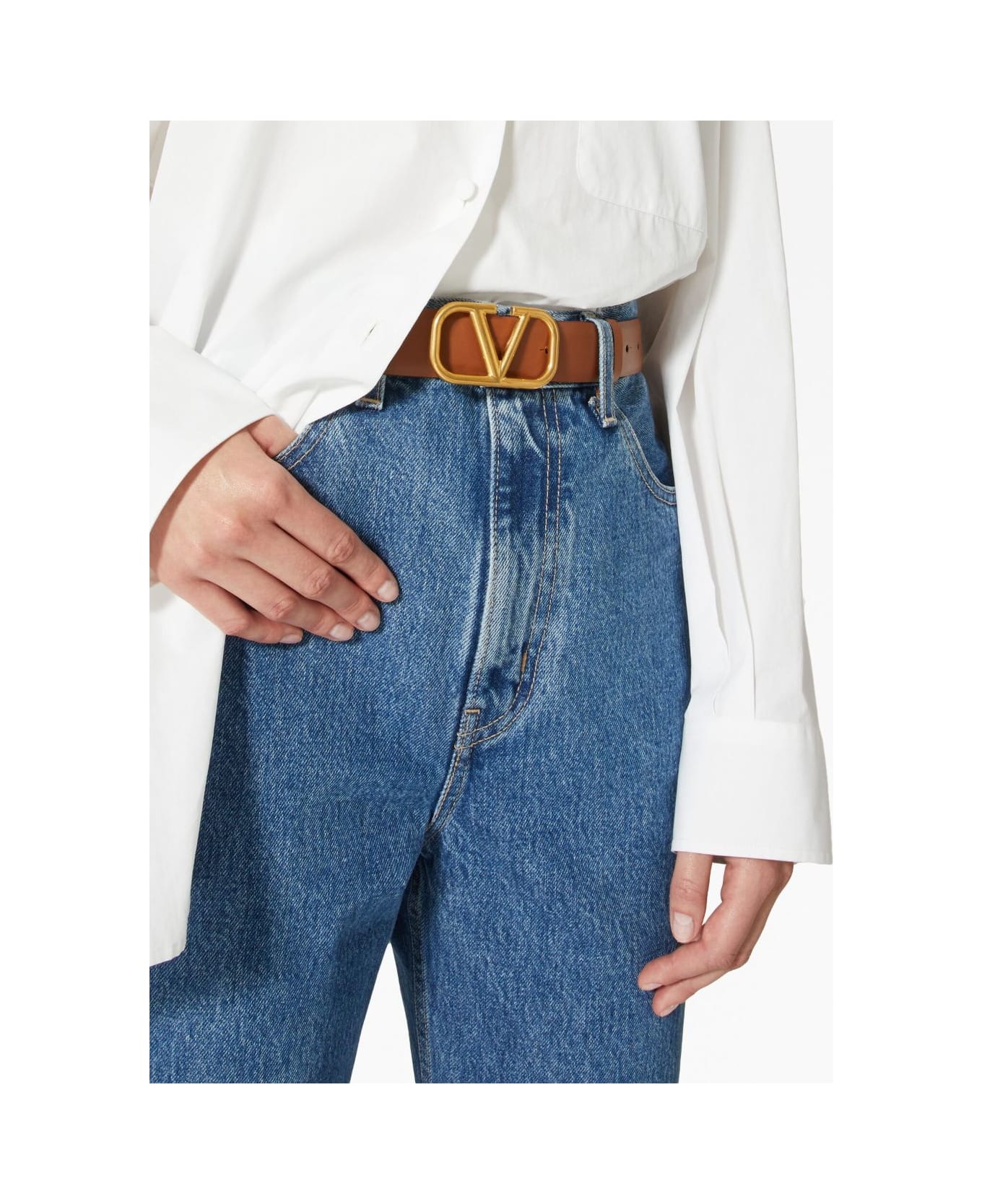 Valentino Garavani Leather Reversible Vlogo Belt - Leather Brown