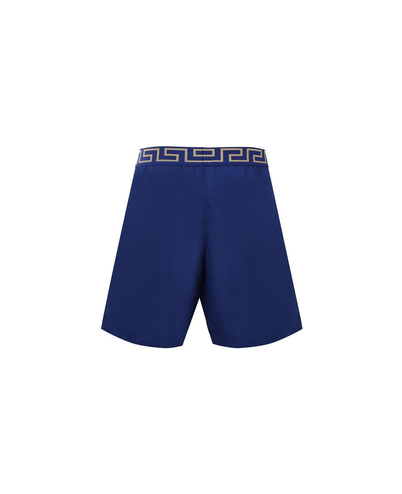 Versace Greca Waistband Swim Shorts - ROYAL BLUE