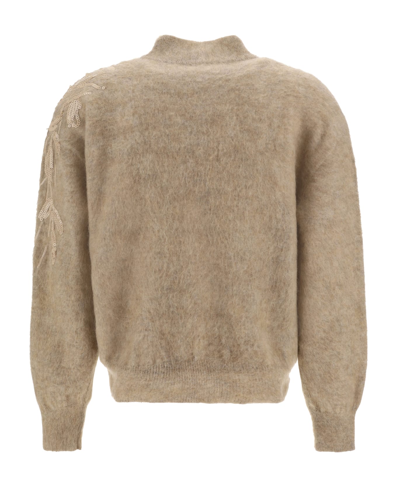 Brunello Cucinelli Long-sleeved Turtleneck Sweater With Special Sequin Appliqu? In Soft Mohair And Wool Yarn - Brown