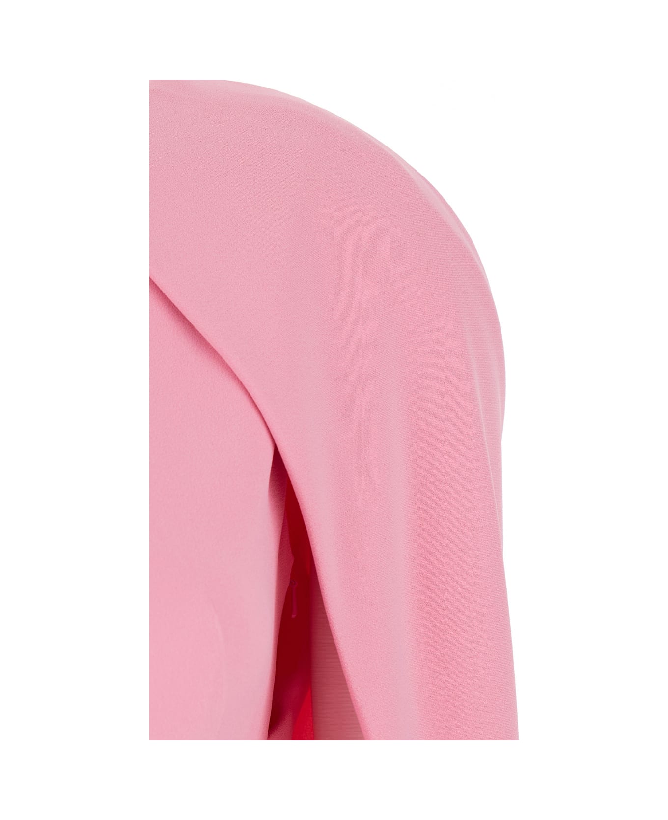 Alberta Ferretti Pink Crew Neck Dress With Cap Sleeves And Draped Shoulders In Fabric Woman - Pink