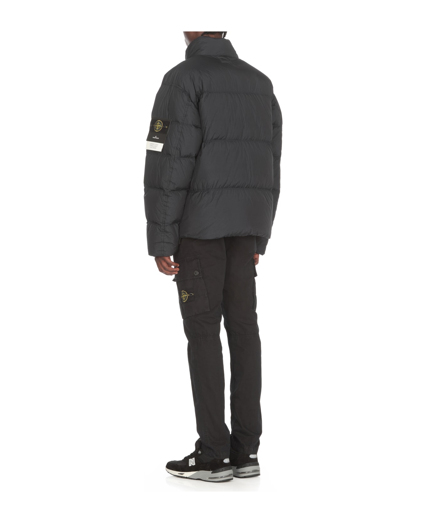 Stone Island Down Jacket With Logo - Blue