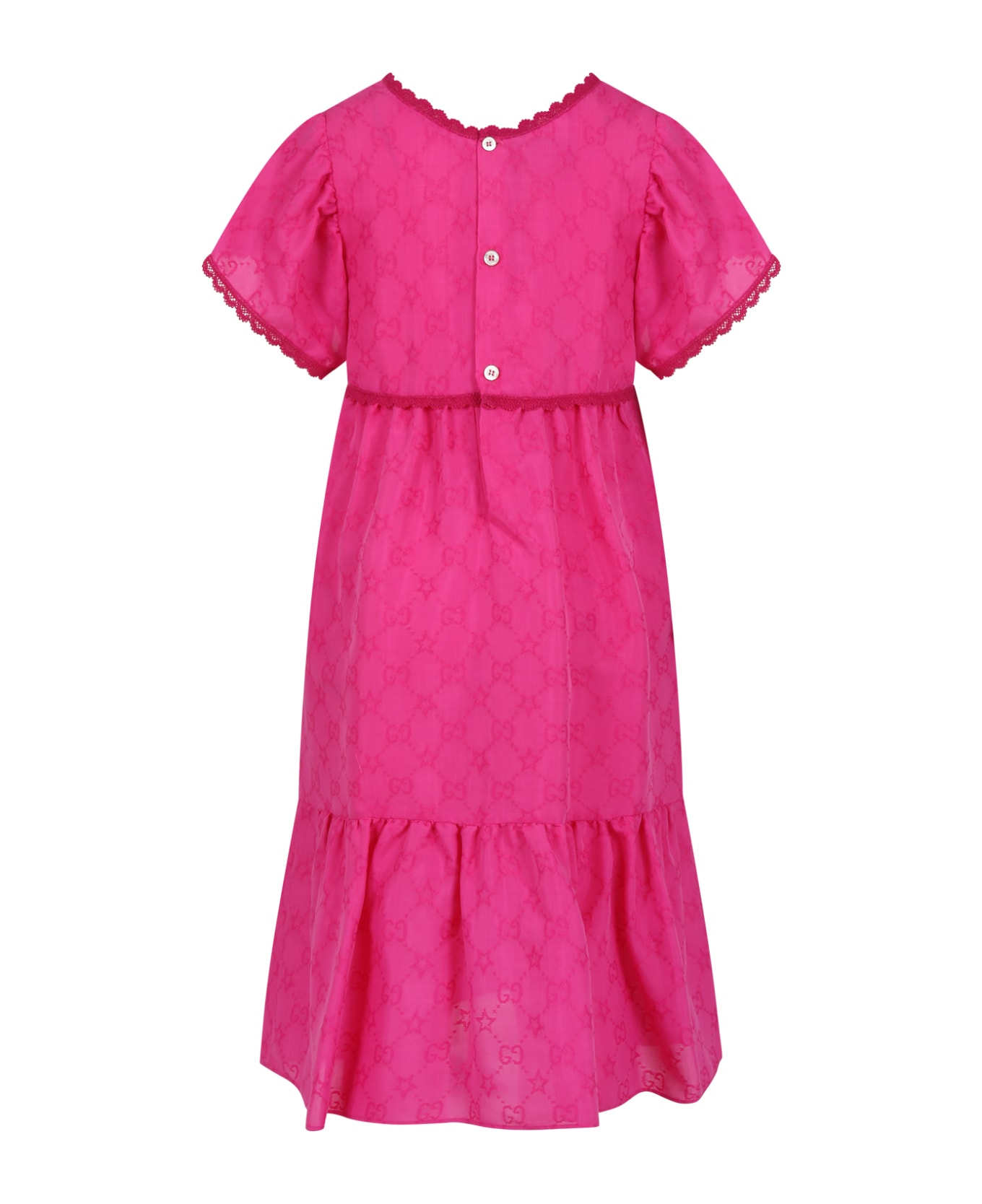 Gucci Fuchsia Dress For Girl With All-over Double G - Fuxia ワンピース＆ドレス