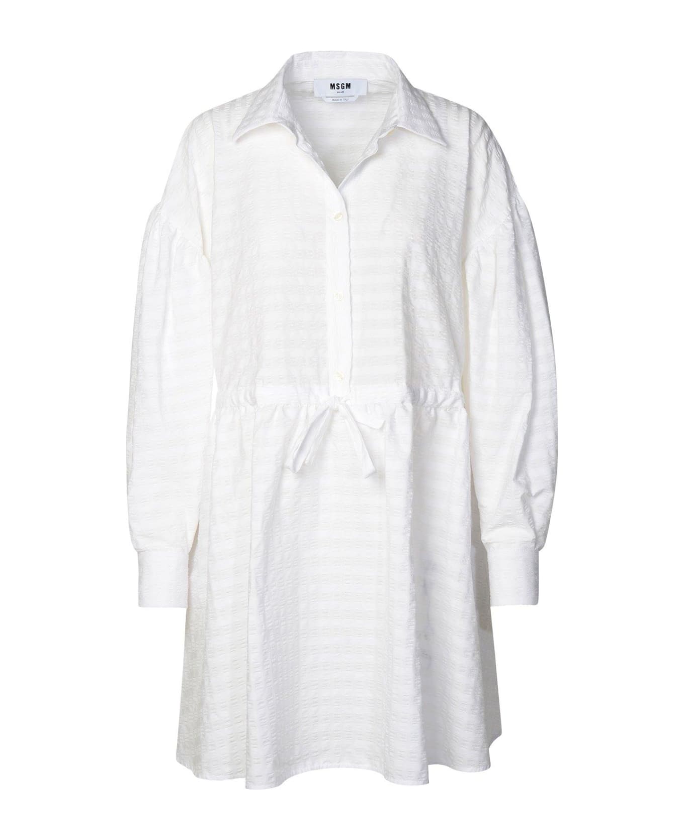 MSGM Drawstring Tie-waist Striped Shirt Dress - White ワンピース＆ドレス
