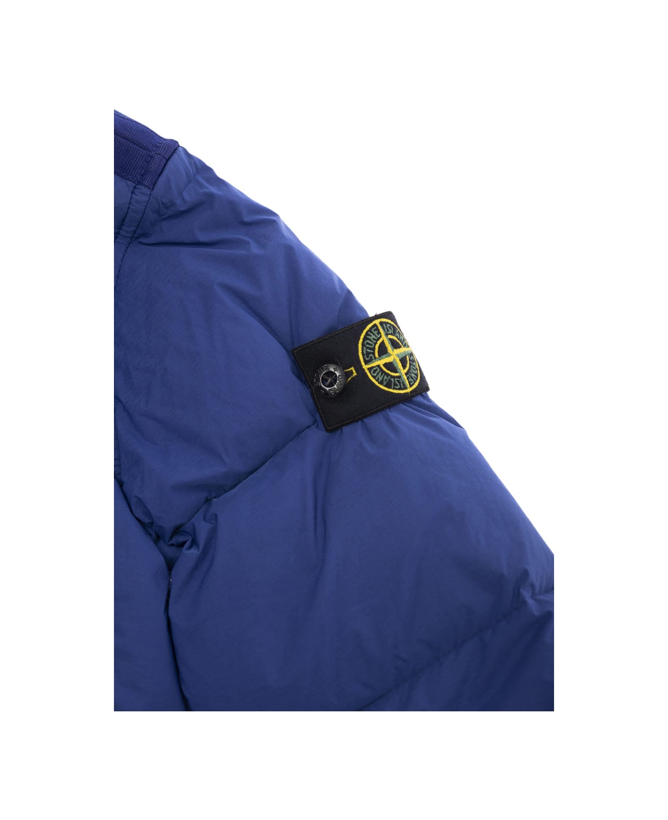 Stone Island Blue Hooded Down Jacket With Logo Patch In Polyamide Boy - BLUE