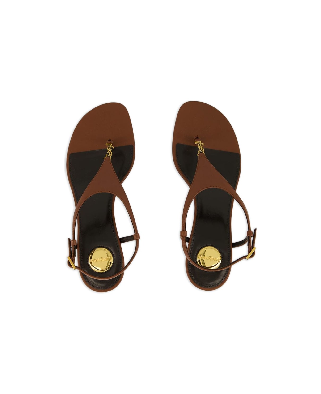 Saint Laurent Cassandre Wedges In Smooth Leather - Brown