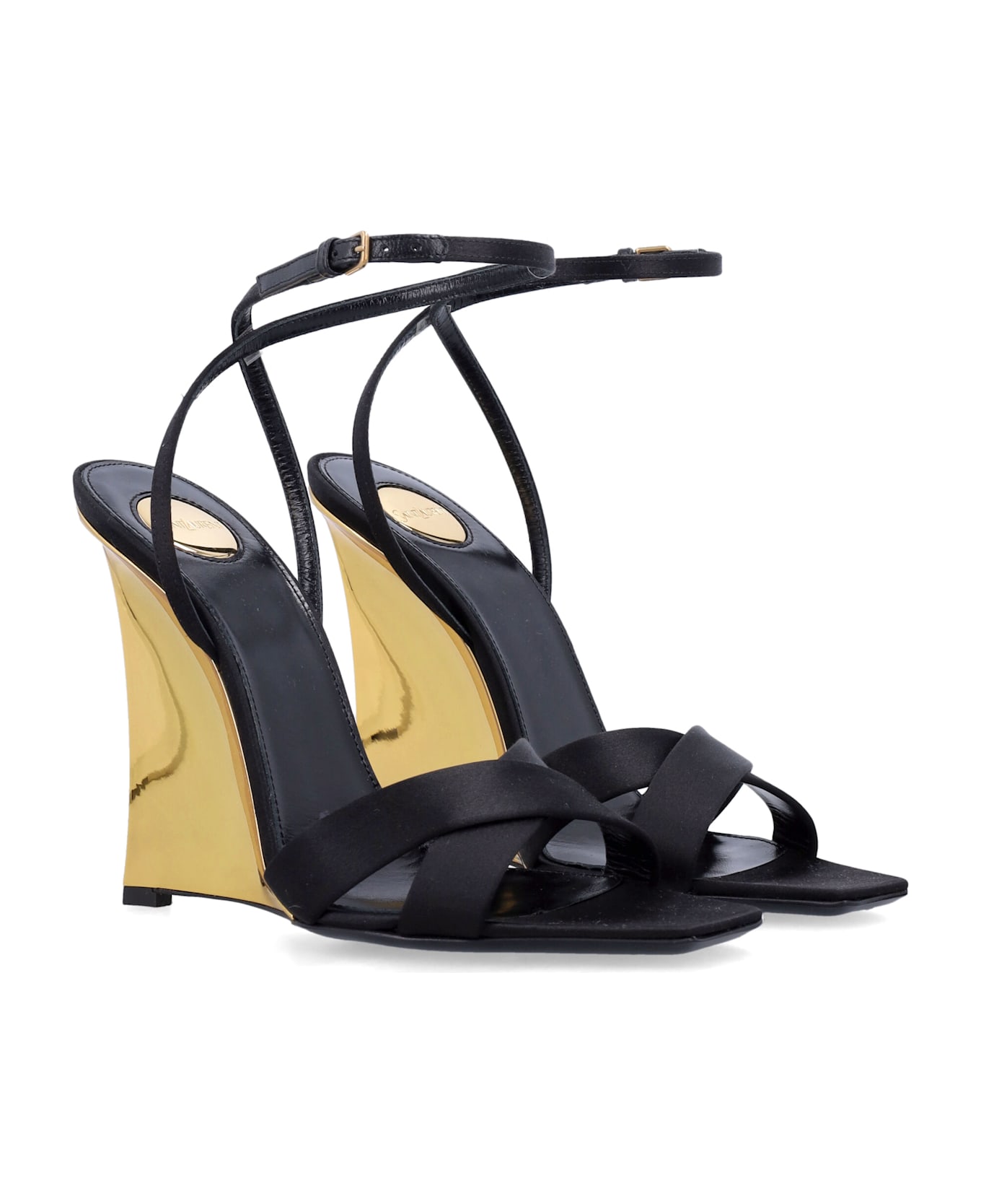 Saint Laurent Lucienne Sandal Wedges - BLACK