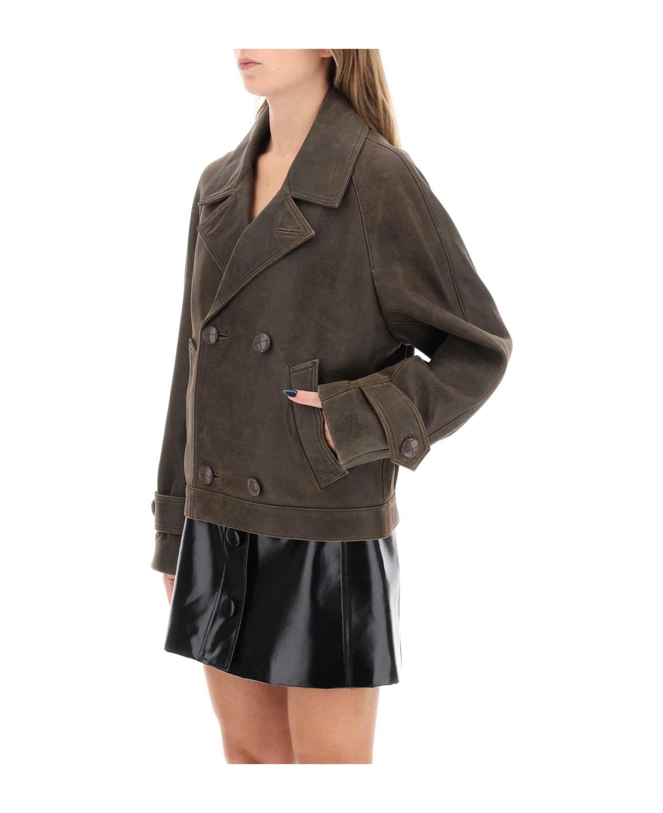 MVP Wardrobe Solferino Jacket In Vintage-effect Leather - GRECE (Brown)