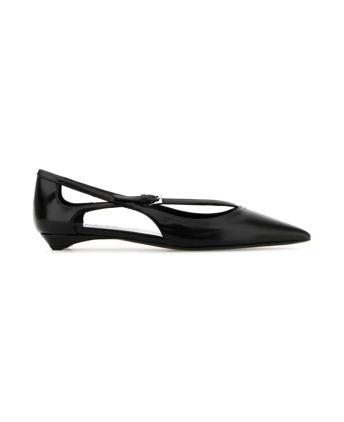 Prada Black Leather Ballerinas - NERO