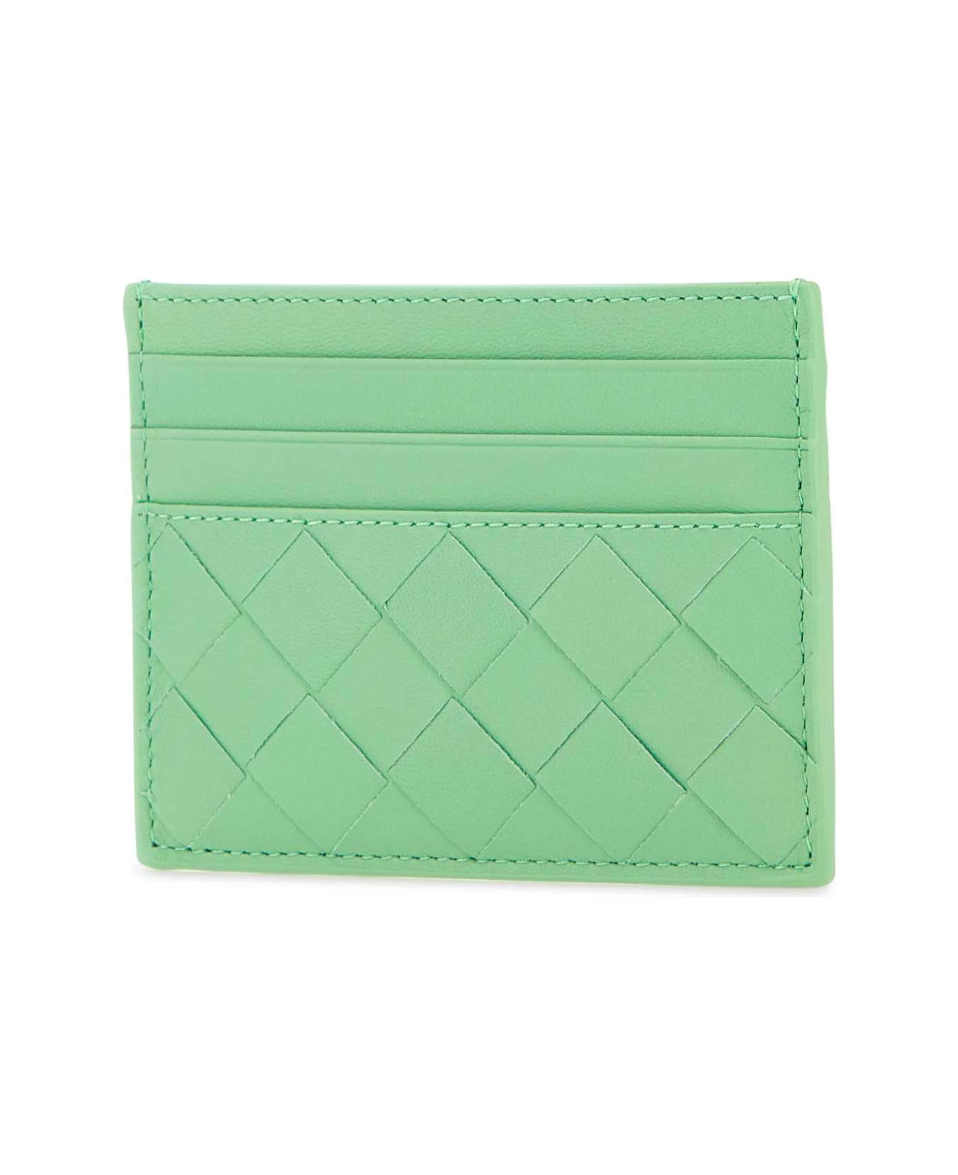 Bottega Brand Veneta Mint Green Leather Card Holder - SIRENMINTGOLDEN