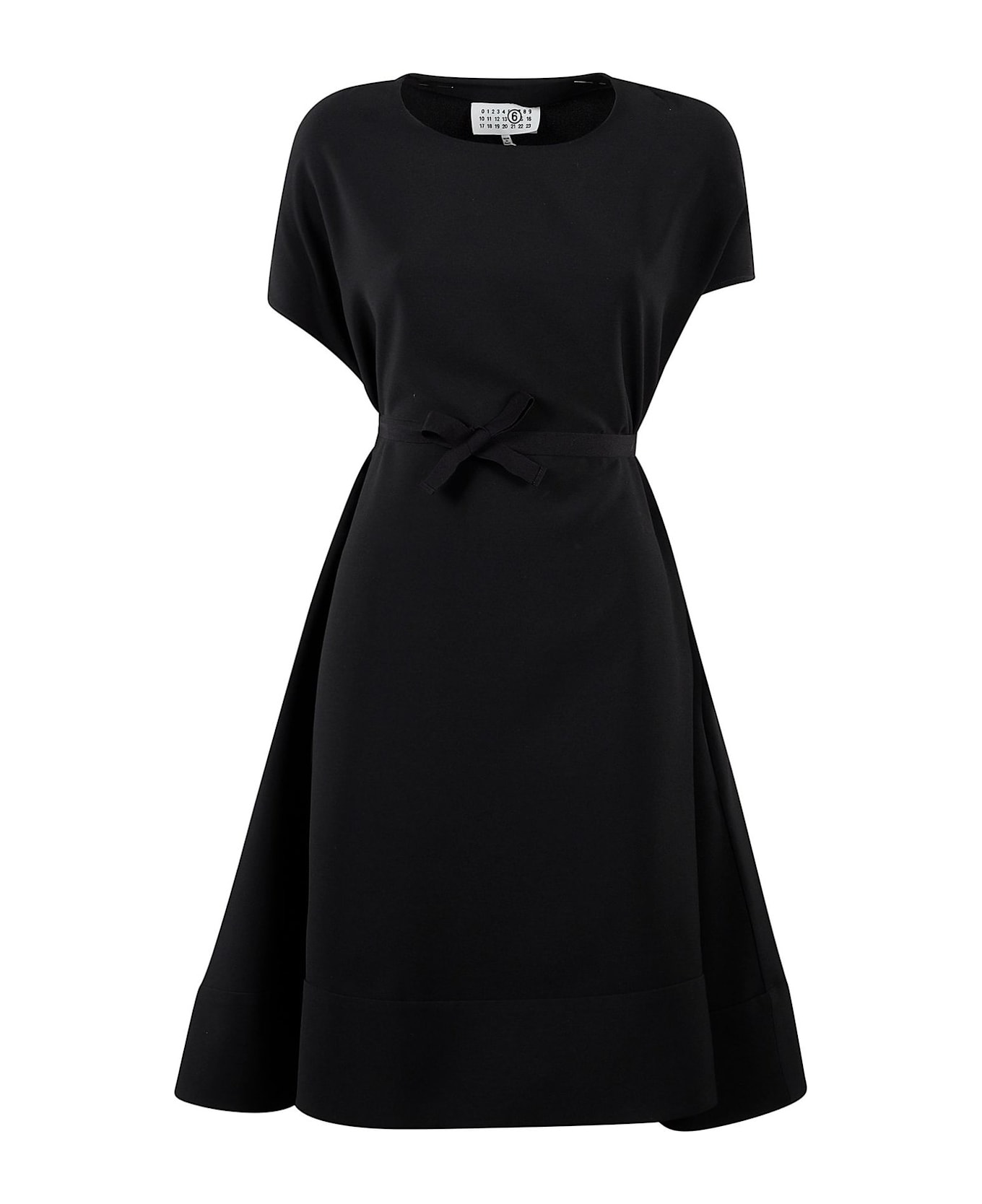 MM6 Maison Margiela Tie-fastened Crewneck Midi Dress - Black