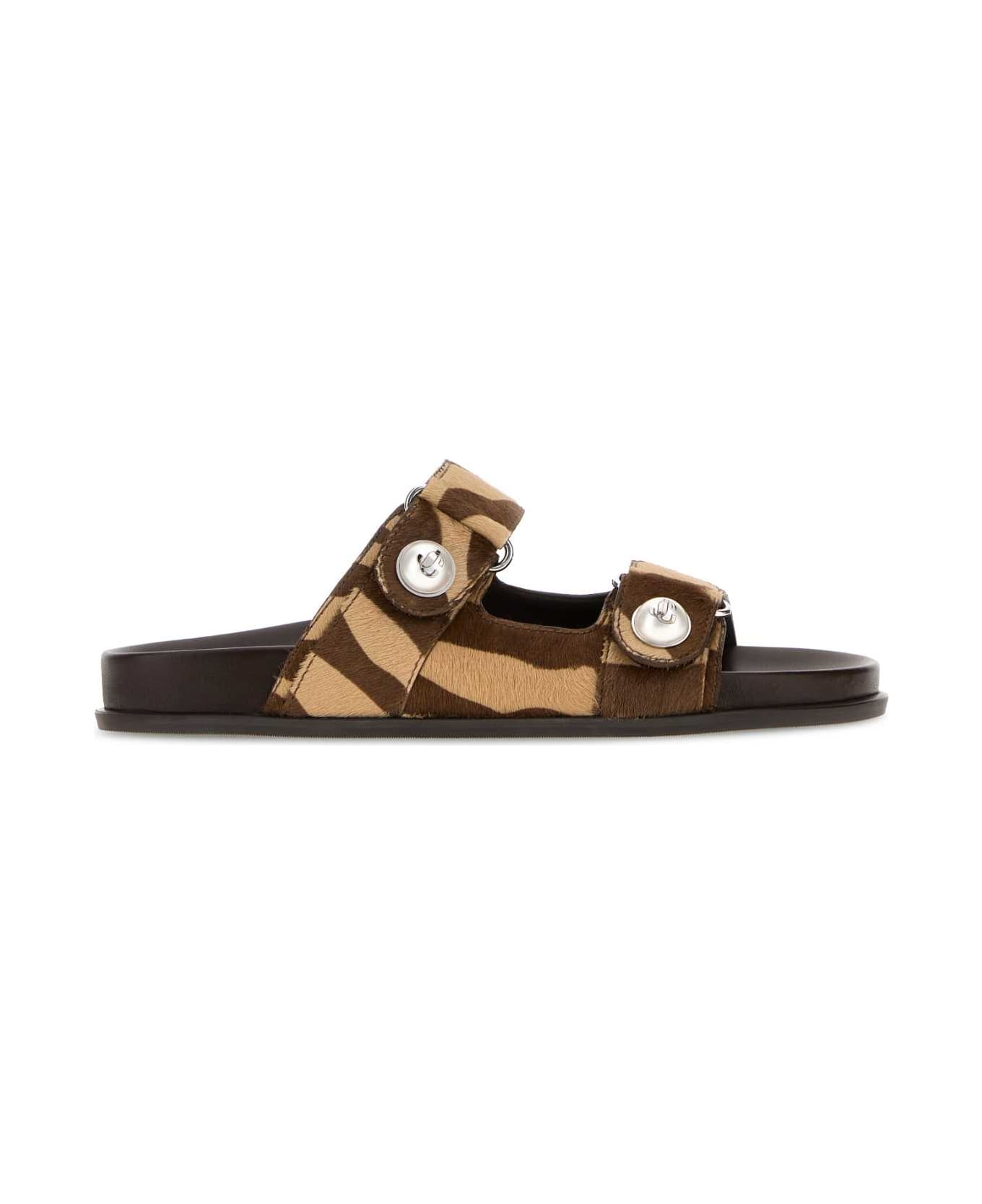 Jimmy Choo Printed Calf Hair Fayence Slippers - CHOCOLATEMIX
