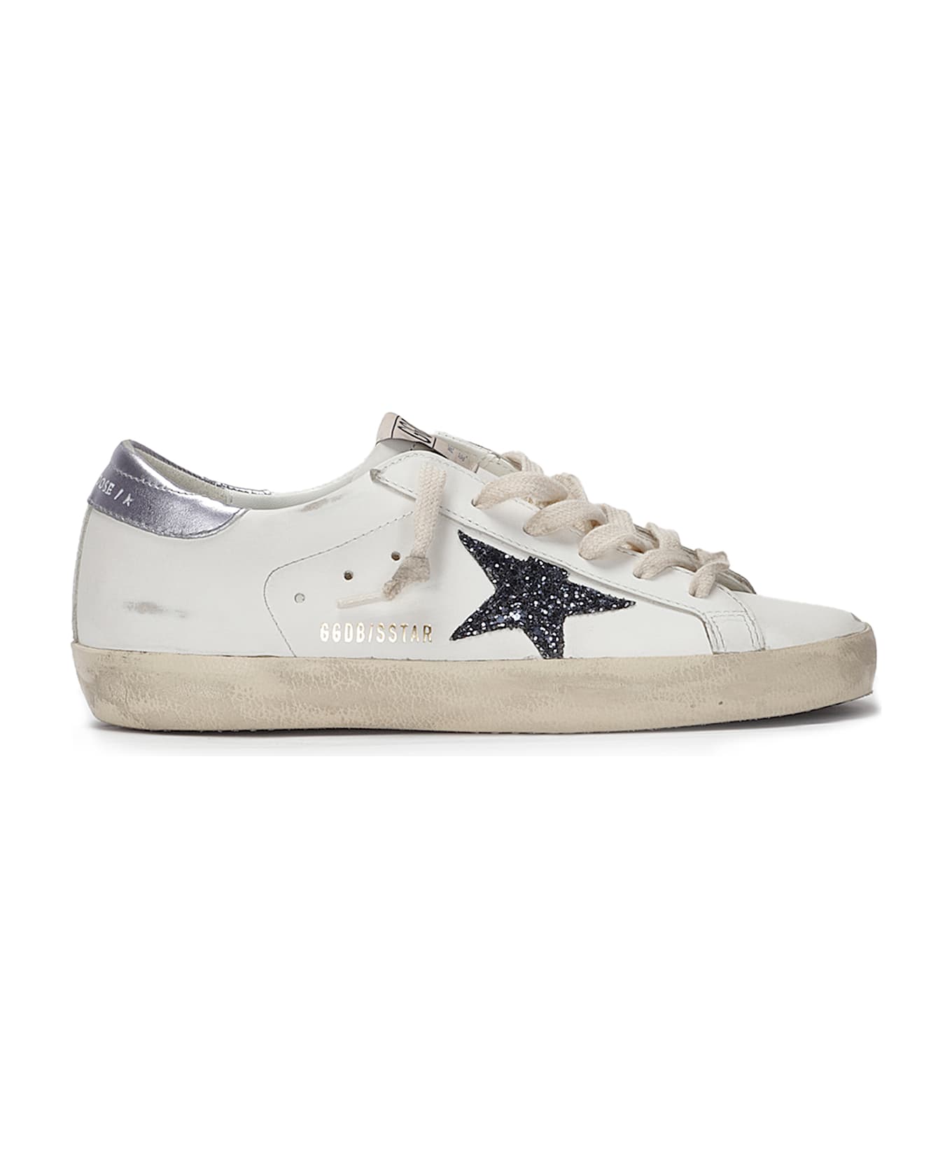 Golden Goose Super Star Leather Upper And Toe Glitter Star Lami - WHITE/BLACK/GLICINE